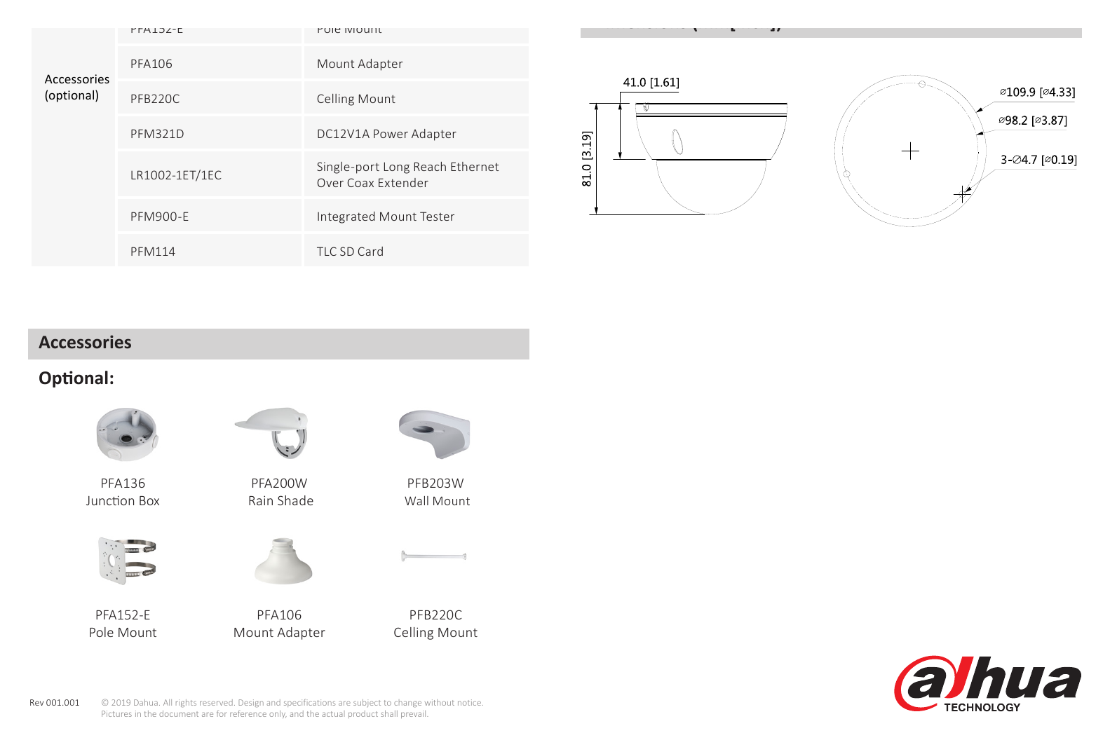 DH-IPC-HDBW2531E-S-S2 外形尺寸圖 81 mm × Φ109.9 mm (3.19" × Φ4.33") PFM114｜Unit: mm