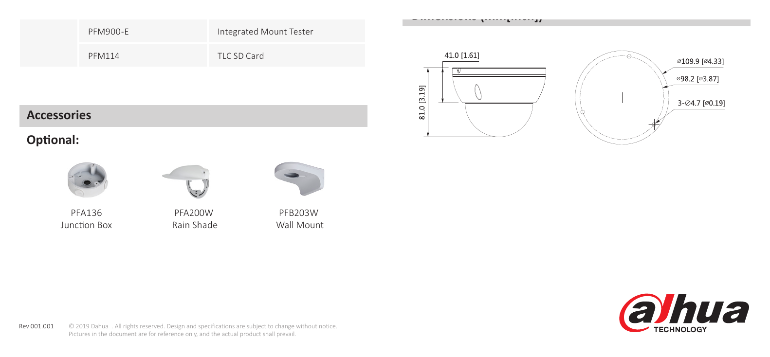 DH-IPC-HDBW3541E-AS 外形尺寸圖 81 mm × Φ109.9 mm (3.2" × Φ4.3") Adapter reach ethernet over tester coax extender｜Unit: mm