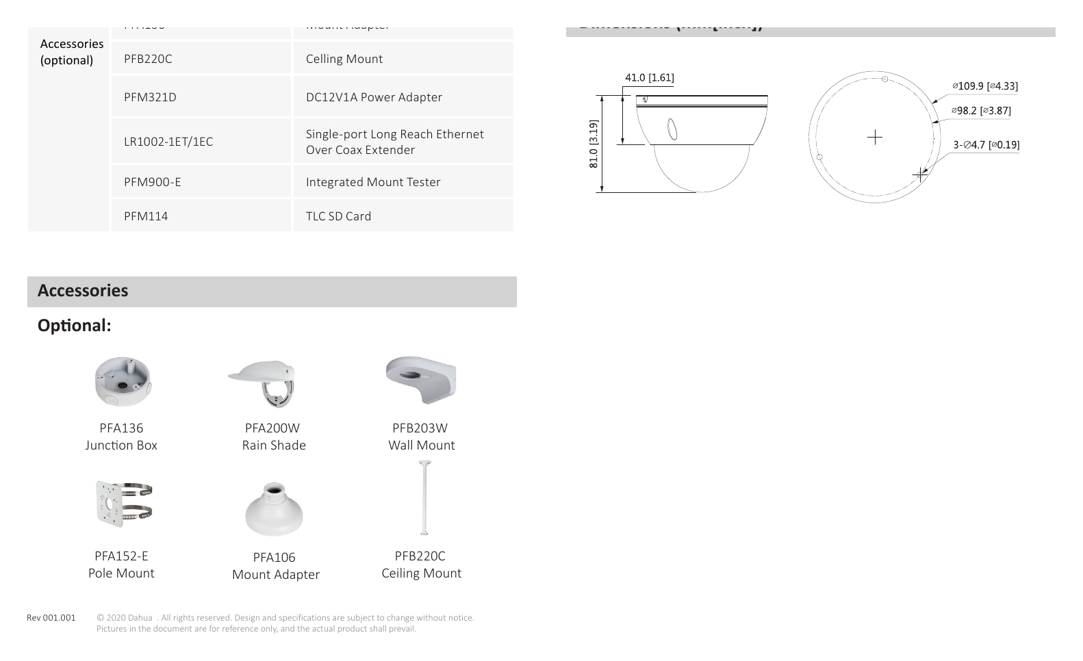 DH-IPC-HDBW3541EP-S 外形尺寸圖 81 mm × Φ109.9 mm (3.2" × Φ4.3")｜Unit: mm