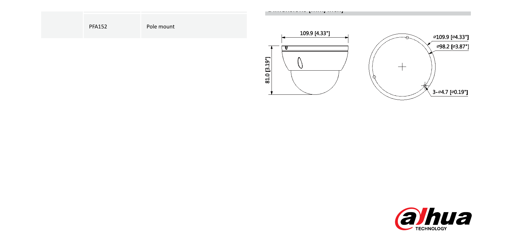 DH-IPC-HDBW4830E-AS 外形尺寸圖 Φ109.9mm×81mm (4.33”×3.19”)｜Unit: mm