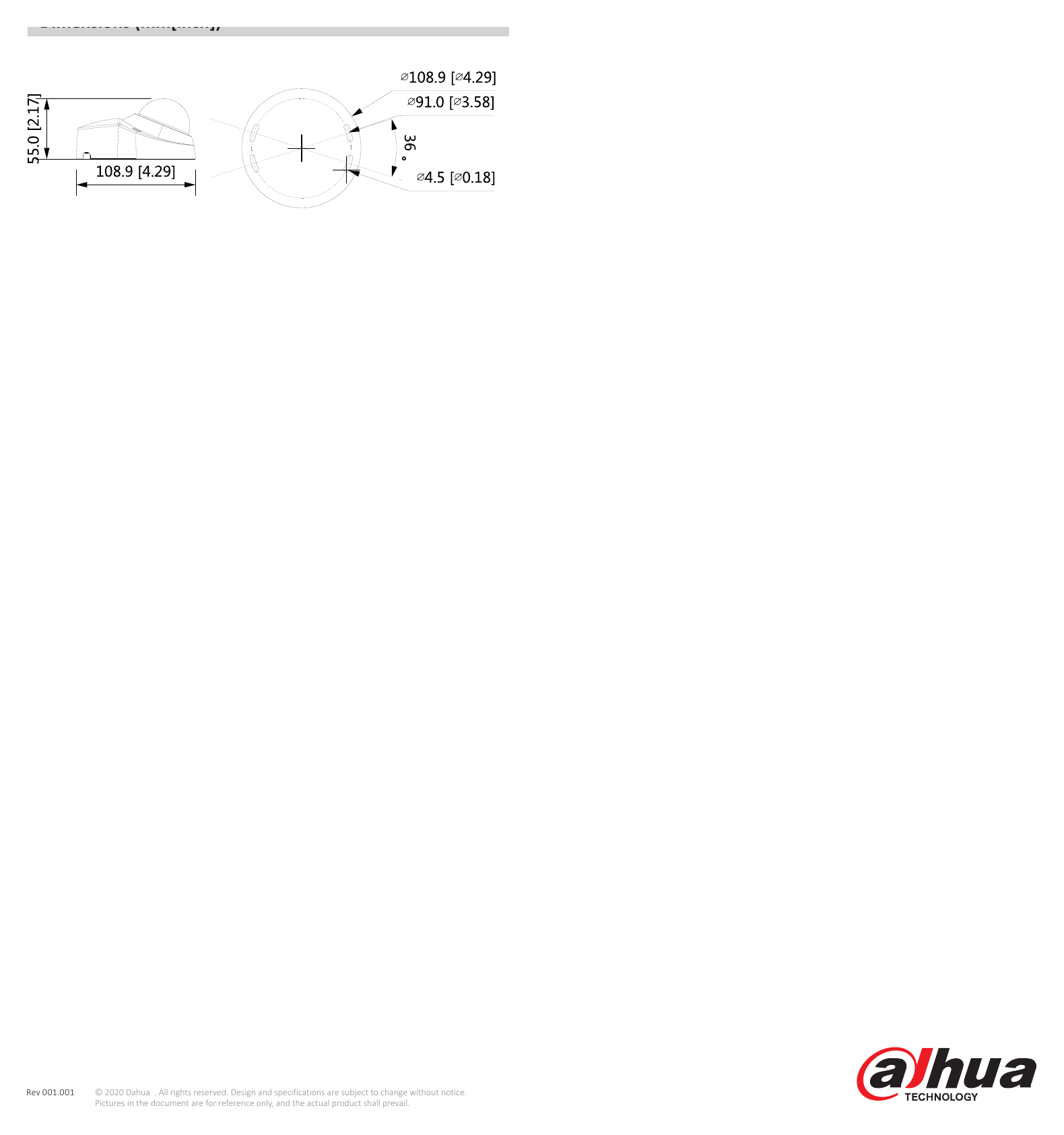 DH-IPC-HDBW5241F-M12-SA 外形尺寸圖 55.0 mm × Φ108.9 mm (2.2" × Φ4.3")｜Unit: mm