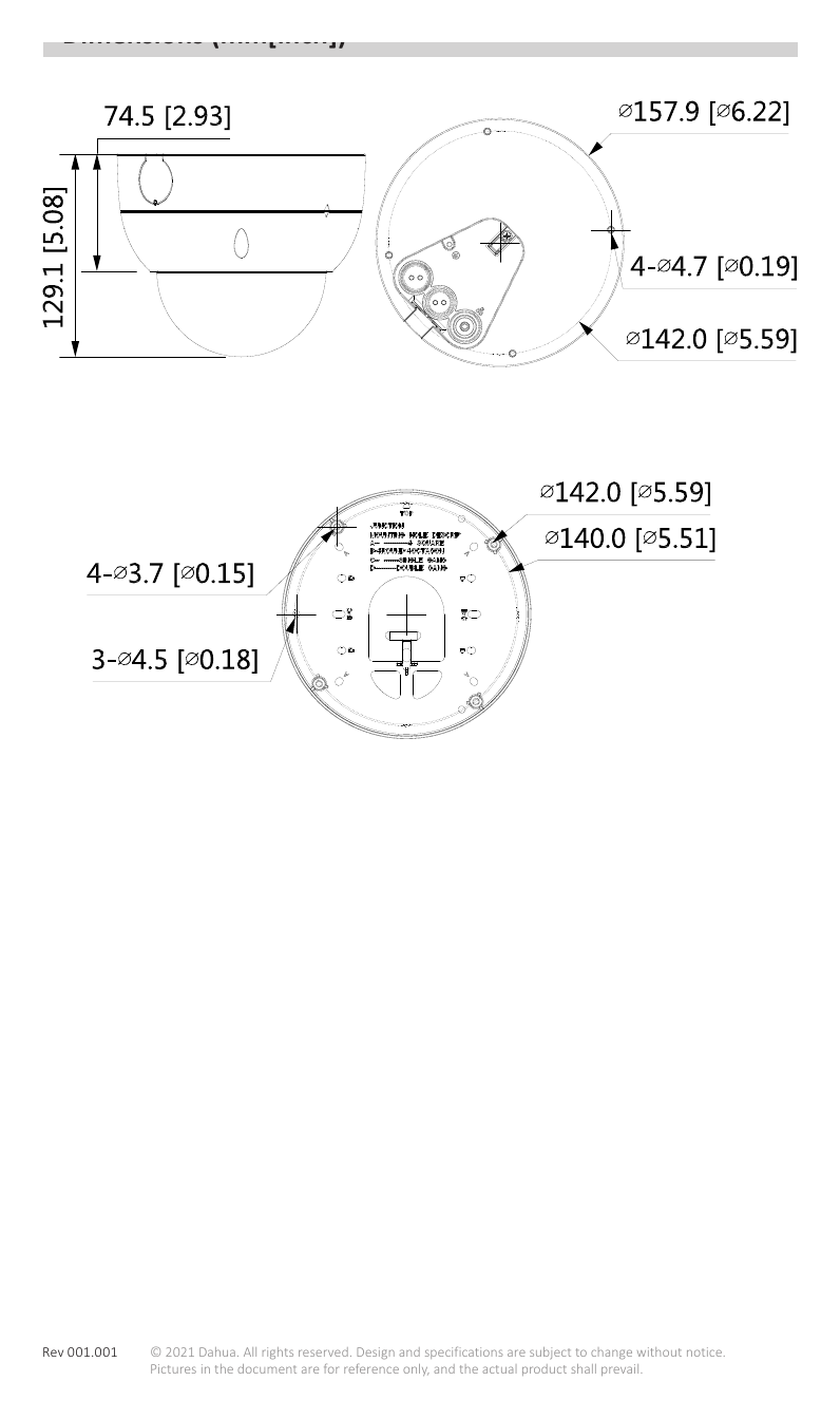 DH-IPC-HDBW5242H-Z6E-MF 外形尺寸圖 129.1 mm × Φ157.9mm (5.1"× Φ6.2")｜Unit: mm