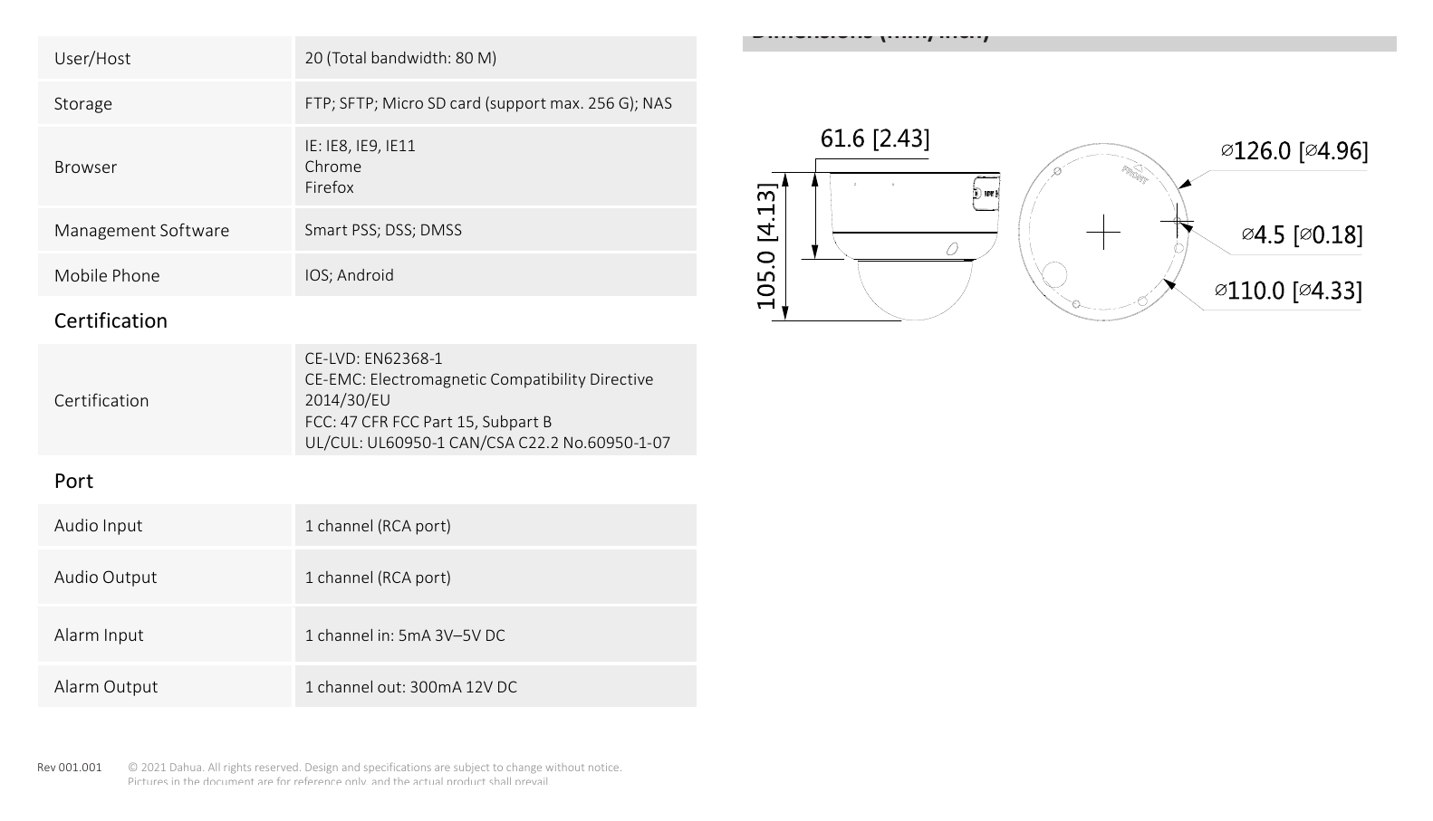 DH-IPC-HDBW5541R1-AS-PV 外形尺寸圖 詳見圖示｜Unit: mm