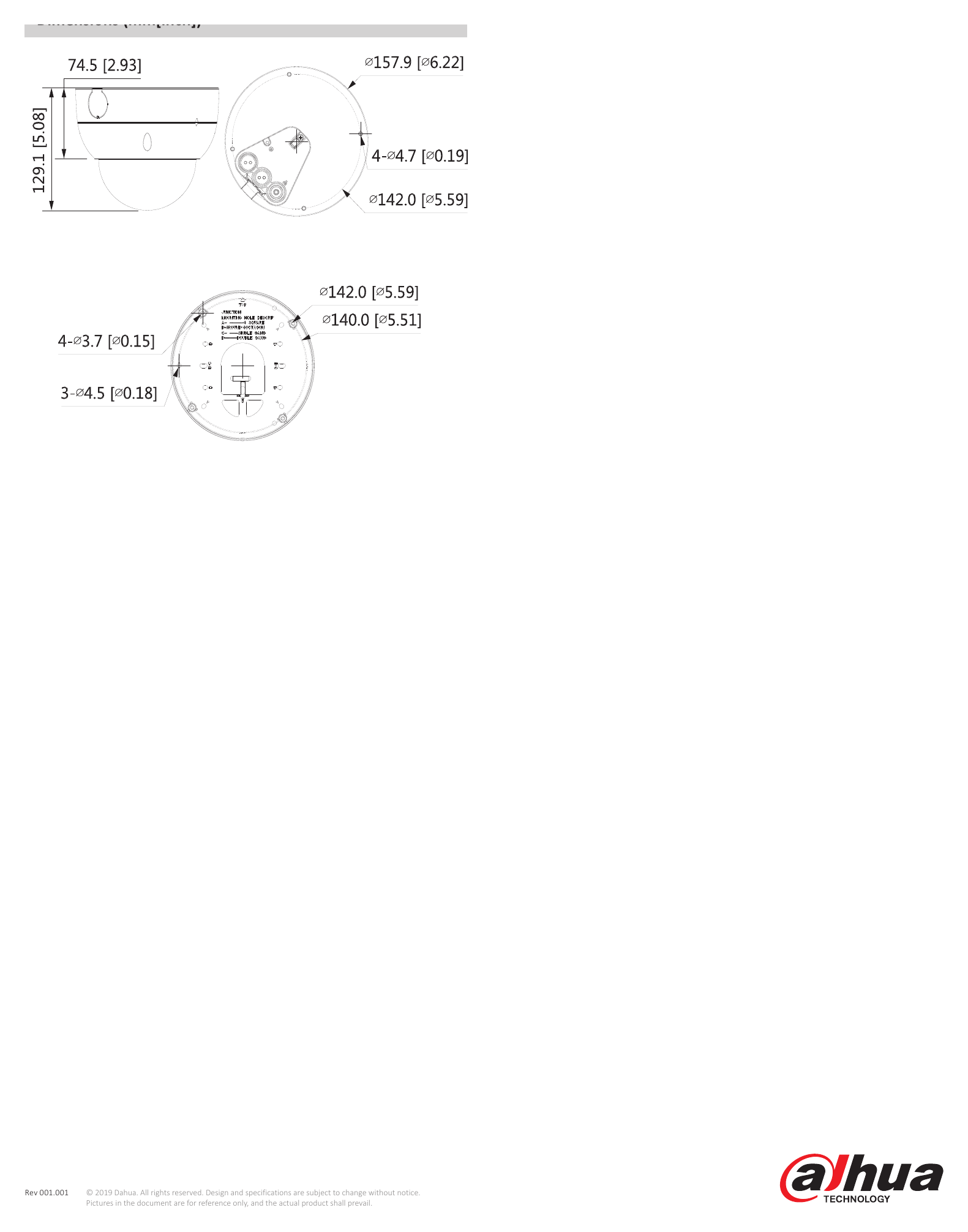 DH-IPC-HDBW7442H-ZFR 外形尺寸圖 129.1 mm × Φ157.9 mm (5.08" × Φ6.22") (L × W × H)｜Unit: mm