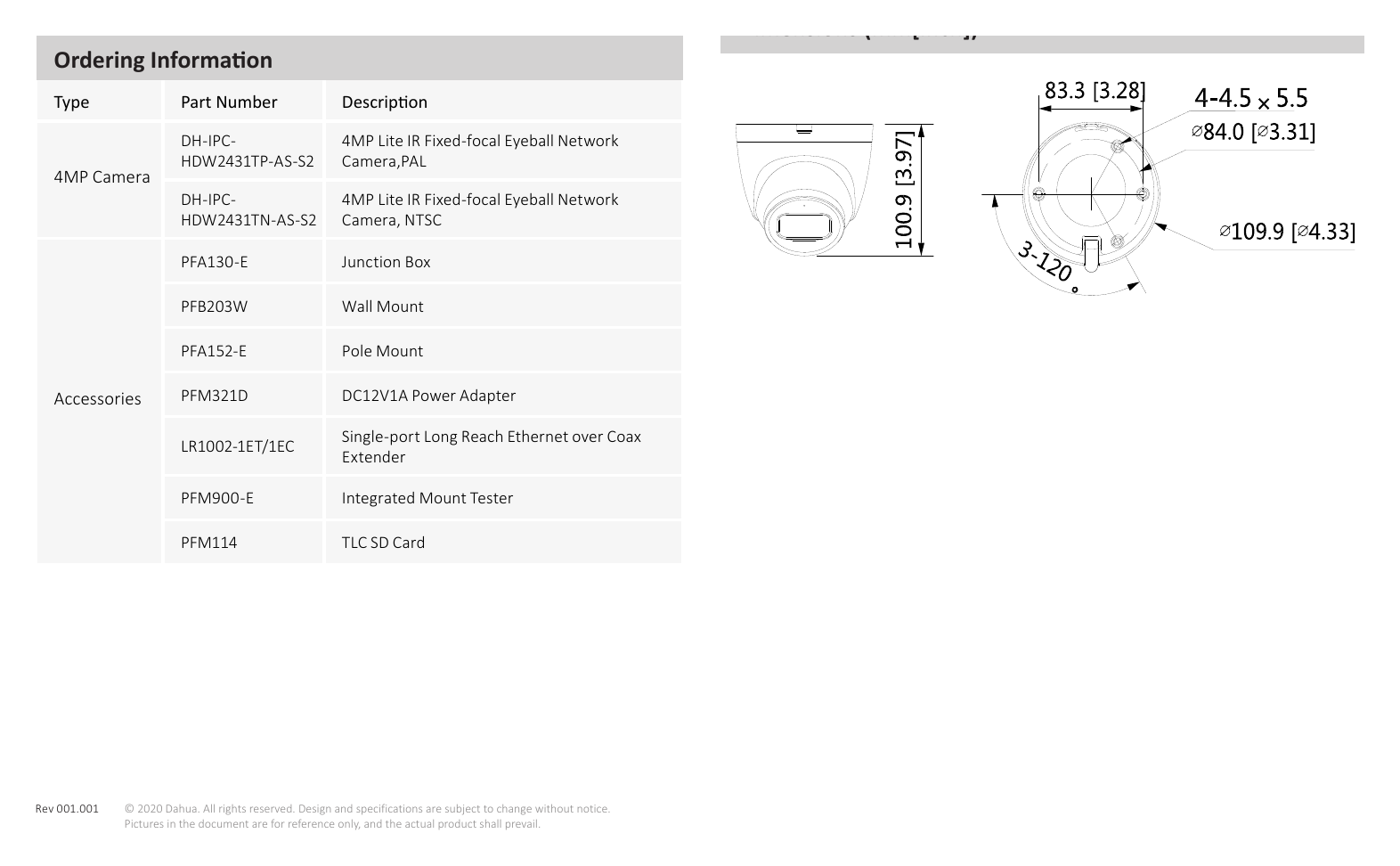 DH-IPC-HDW2431T-AS-S2 外形尺寸圖 100.9 mm × Φ109.9 mm (3.97" × Φ4.33")｜Unit: mm