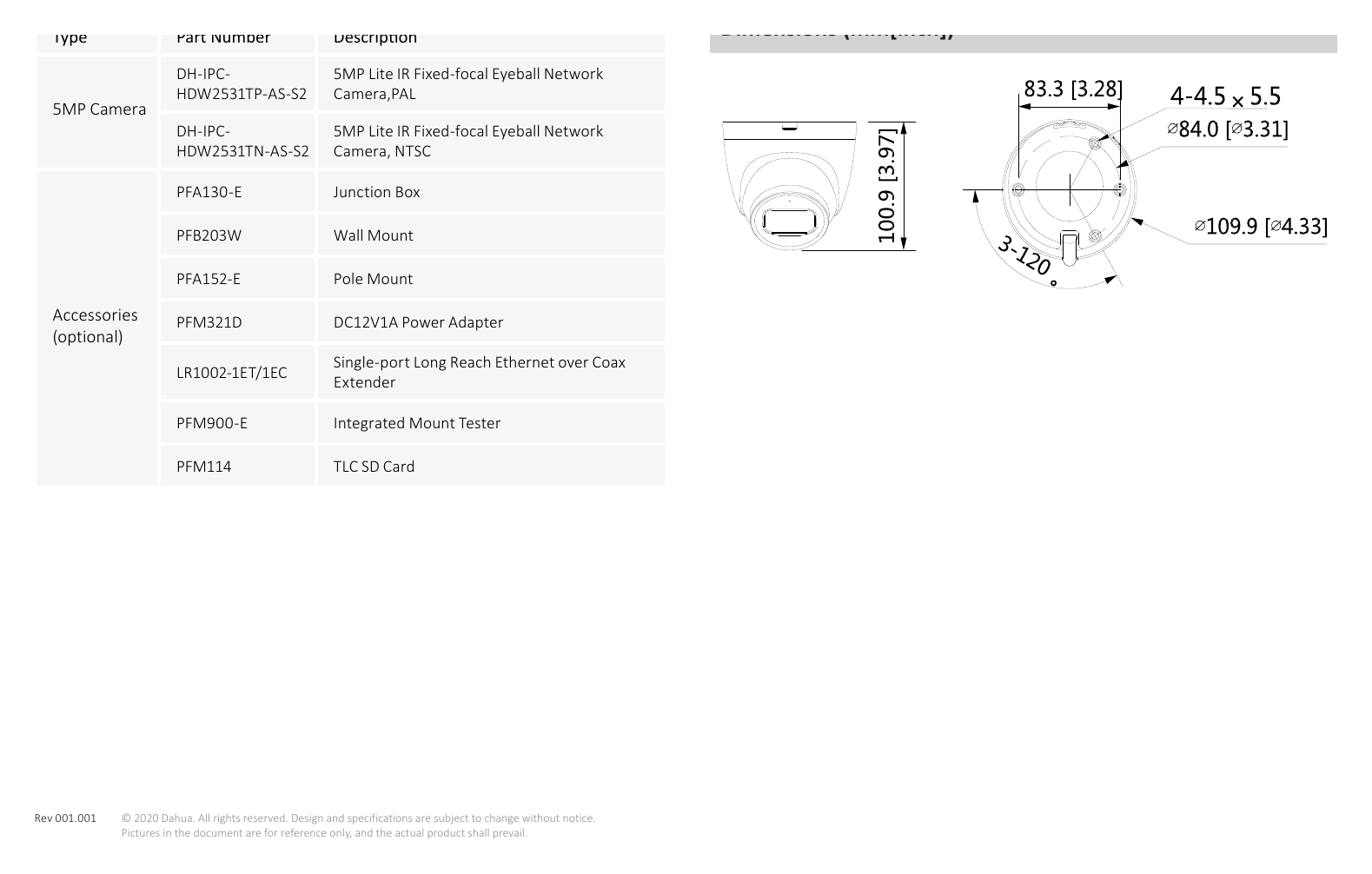 DH-IPC-HDW2531T-AS-S2 外形尺寸圖 100.9 mm × Φ109.9 mm (3.97" × Φ4.33")｜Unit: mm