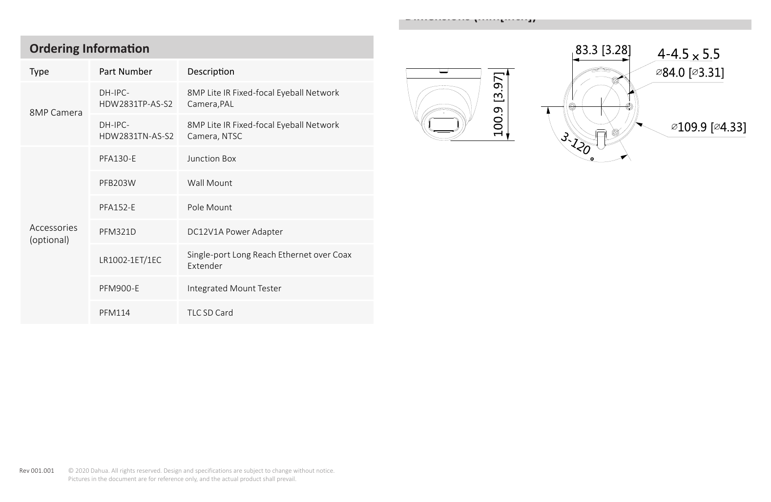 DH-IPC-HDW2831T-AS-S2 外形尺寸圖 100.9 mm × Φ109.9 mm (3.97" × Φ4.33")｜Unit: mm