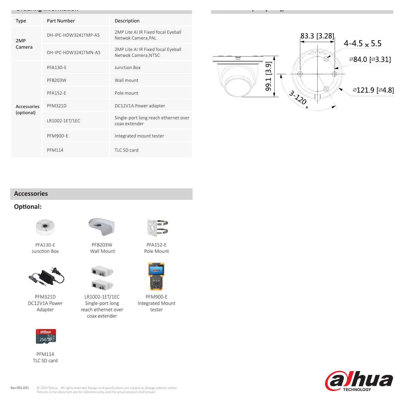 DH-IPC-HDW3241TM-AS 外形尺寸圖 99.1 mm × Φ121.9 mm (3.9" × Φ4.8")｜Unit: mm