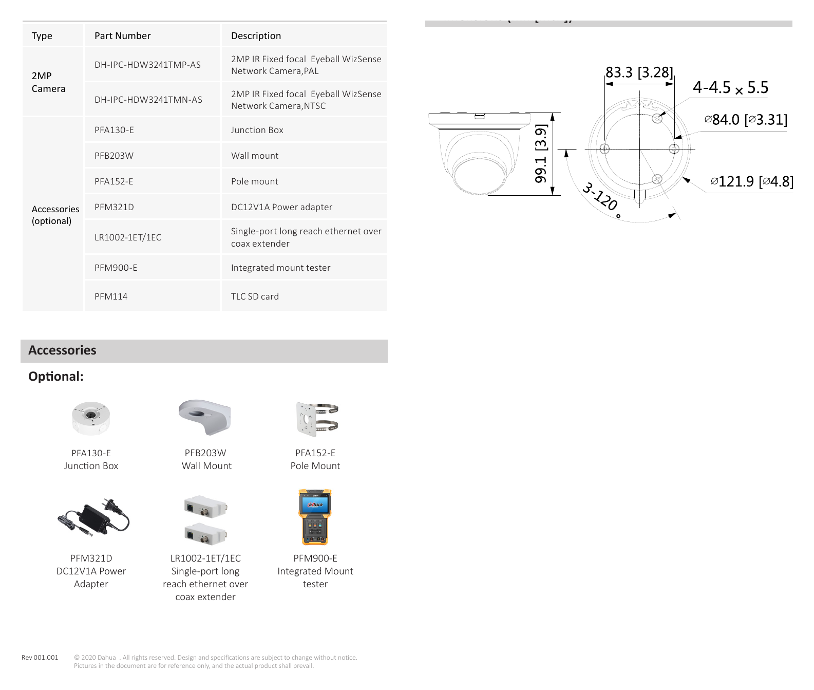 DH-IPC-HDW3241TMP-AS 外形尺寸圖 99.1 mm × Φ121.9 mm (3.9" × Φ4.8")｜Unit: mm