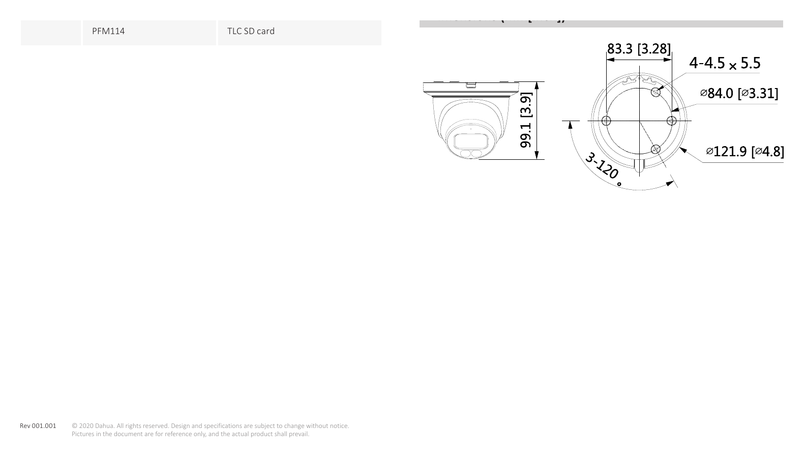 DH-IPC-HDW3449TMP-AS-LED 外形尺寸圖 99.1 mm × Φ121.9 mm (3.9" × Φ4.8")｜Unit: mm