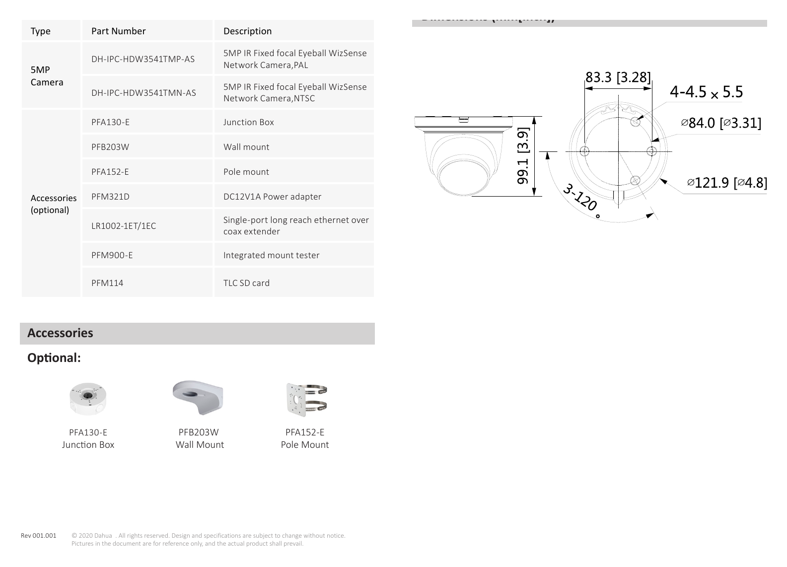 DH-IPC-HDW3541TMP-AS 外形尺寸圖 99.1 mm × Φ121.9 mm (3.9" × Φ4.8")｜Unit: mm