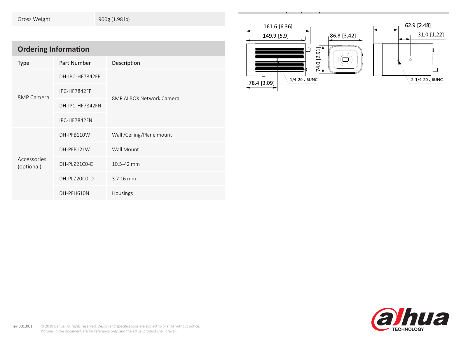 DH-IPC-HF7842F 外形尺寸圖 詳見圖示｜Unit: mm