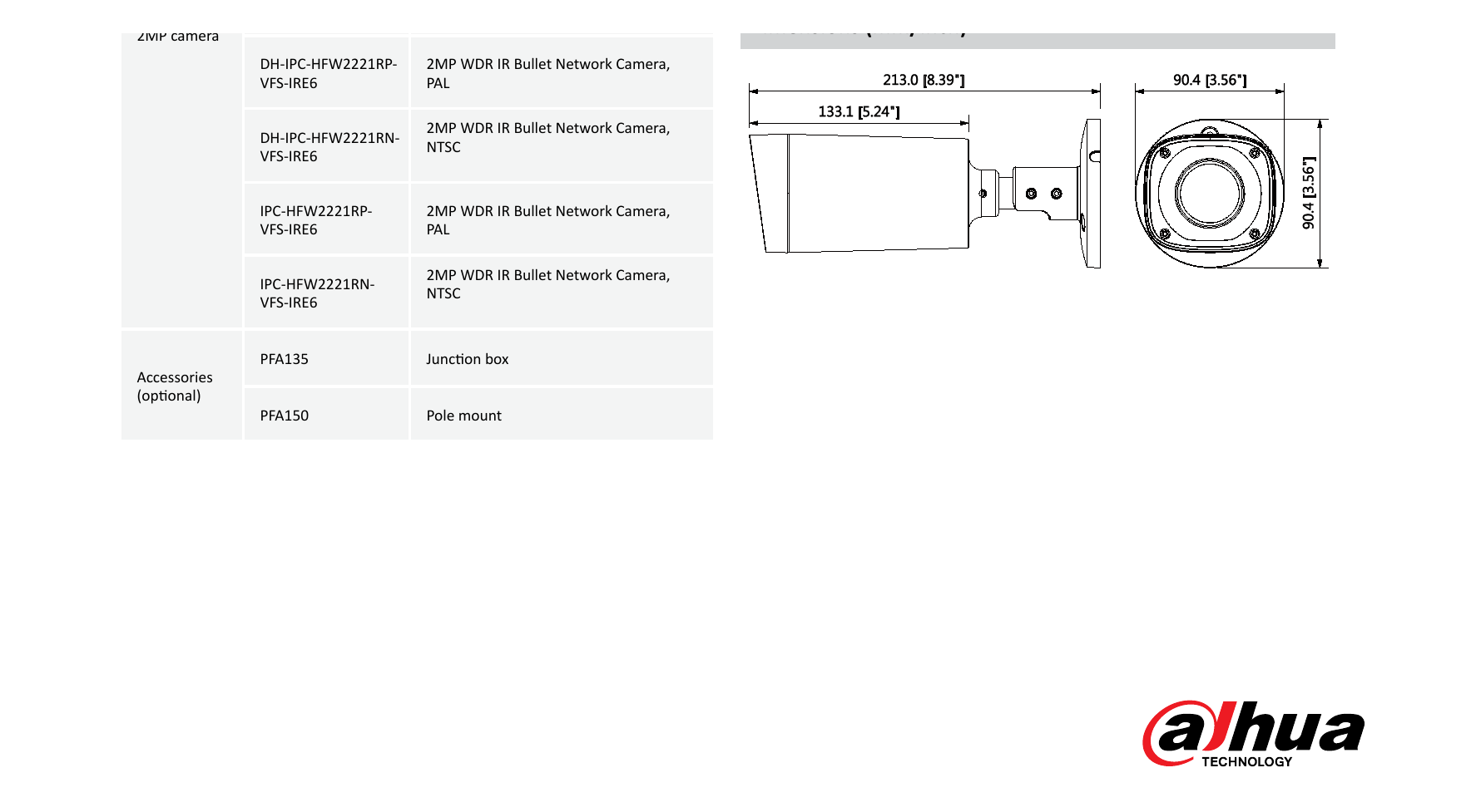 DH-IPC-HFW2221R-ZSVFS-IRE6 外形尺寸圖 72mm×80mm×212.8mm ((2.8" x 3.1"x 8.4"))｜Unit: mm