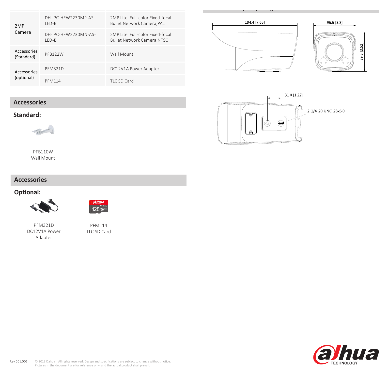 DH-IPC-HFW2230M-AS-LED-B 外形尺寸圖 詳見圖示｜Unit: mm