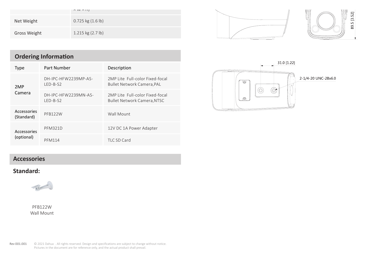 DH-IPC-HFW2239M-AS-LED-B-S2 外形尺寸圖 詳見圖示｜Unit: mm