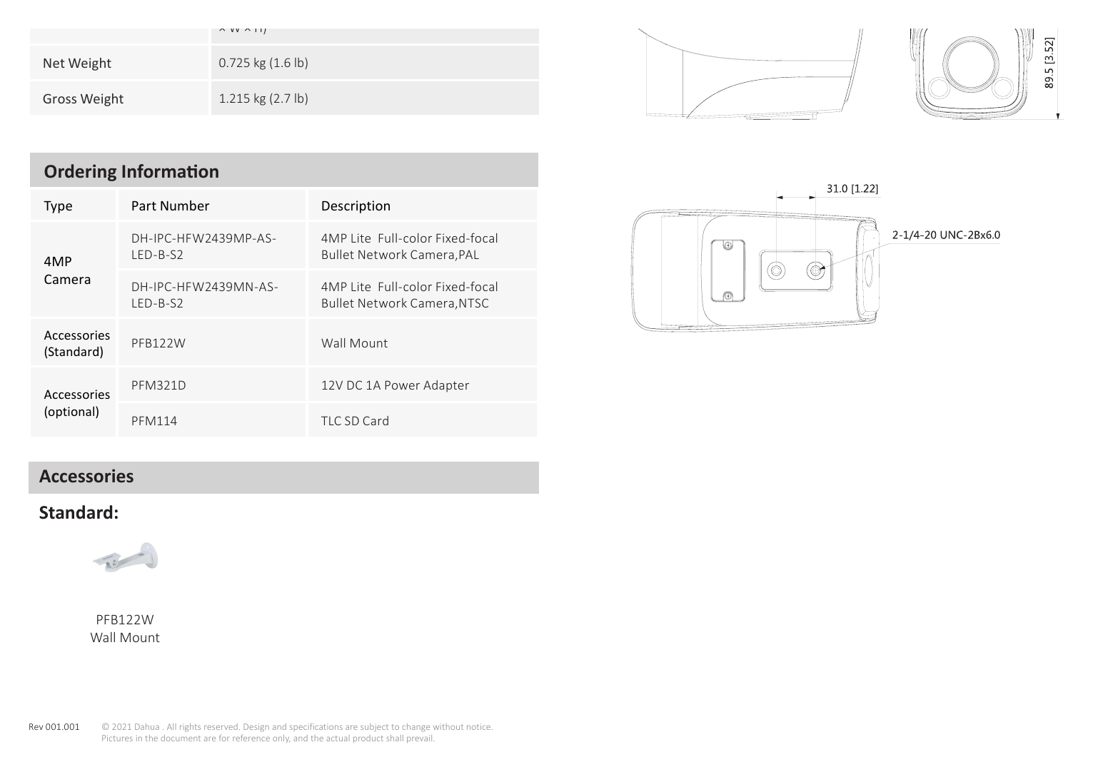 DH-IPC-HFW2439M-AS-LED-B-S2 外形尺寸圖 詳見圖示｜Unit: mm