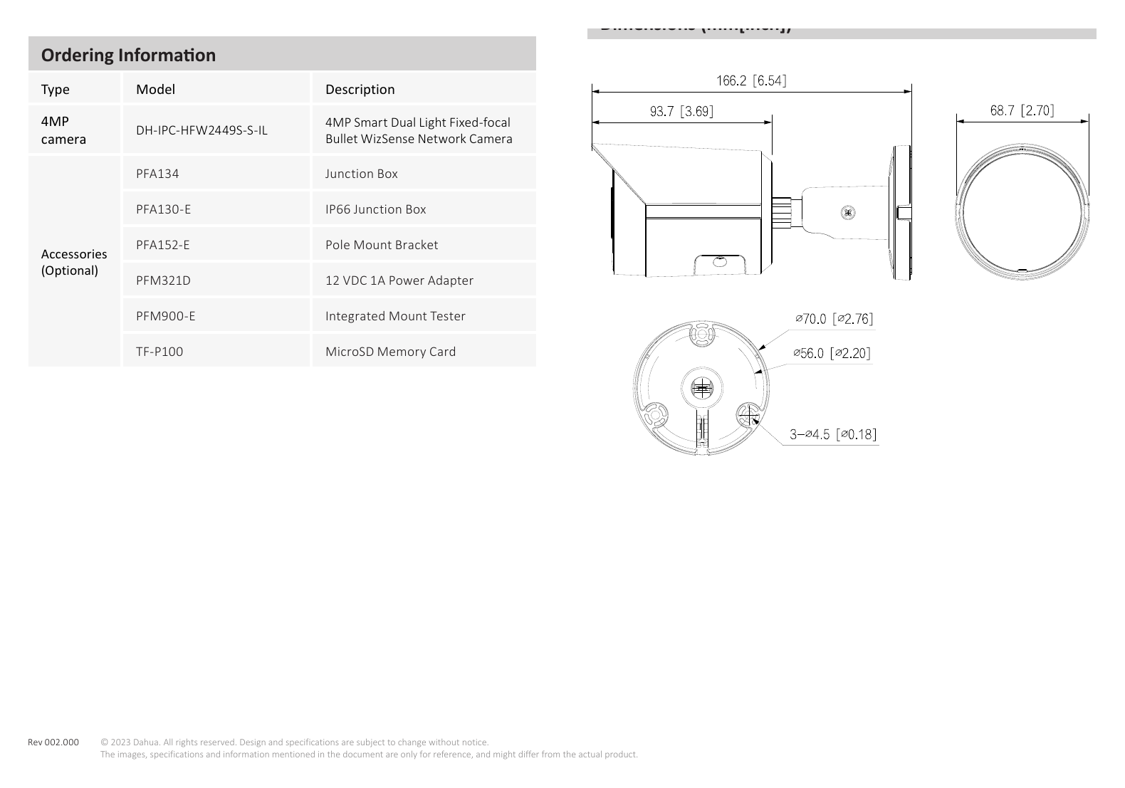 DH-IPC-HFW2449S-S-IL 外形尺寸圖 詳見圖示｜Unit: mm