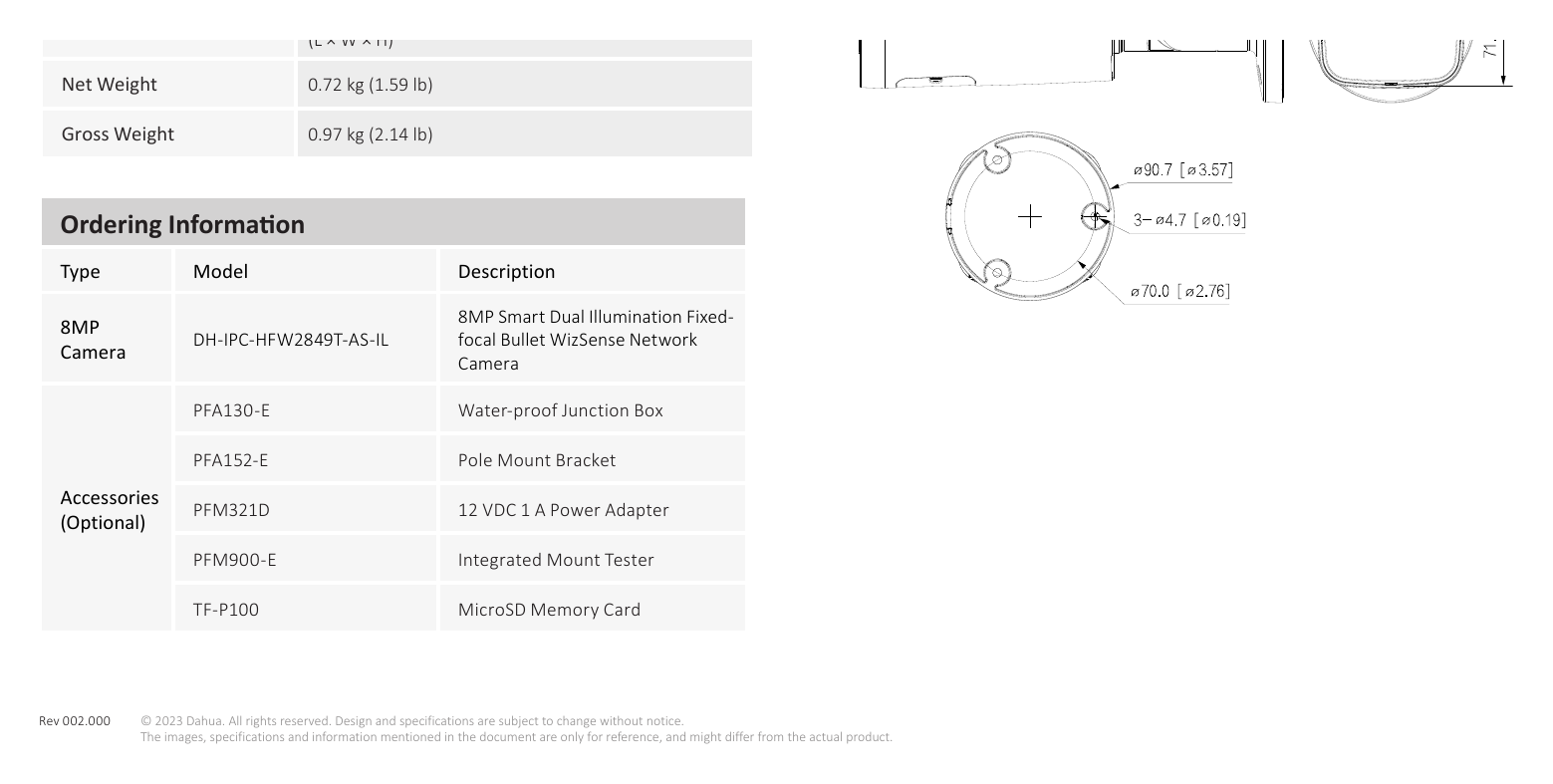 DH-IPC-HFW2849T-AS-IL 外形尺寸圖 詳見圖示｜Unit: mm