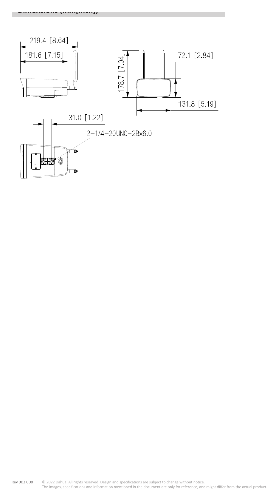 DH-IPC-HFW3441DG-AS-4G-EAU-B 外形尺寸圖 詳見圖示｜Unit: mm