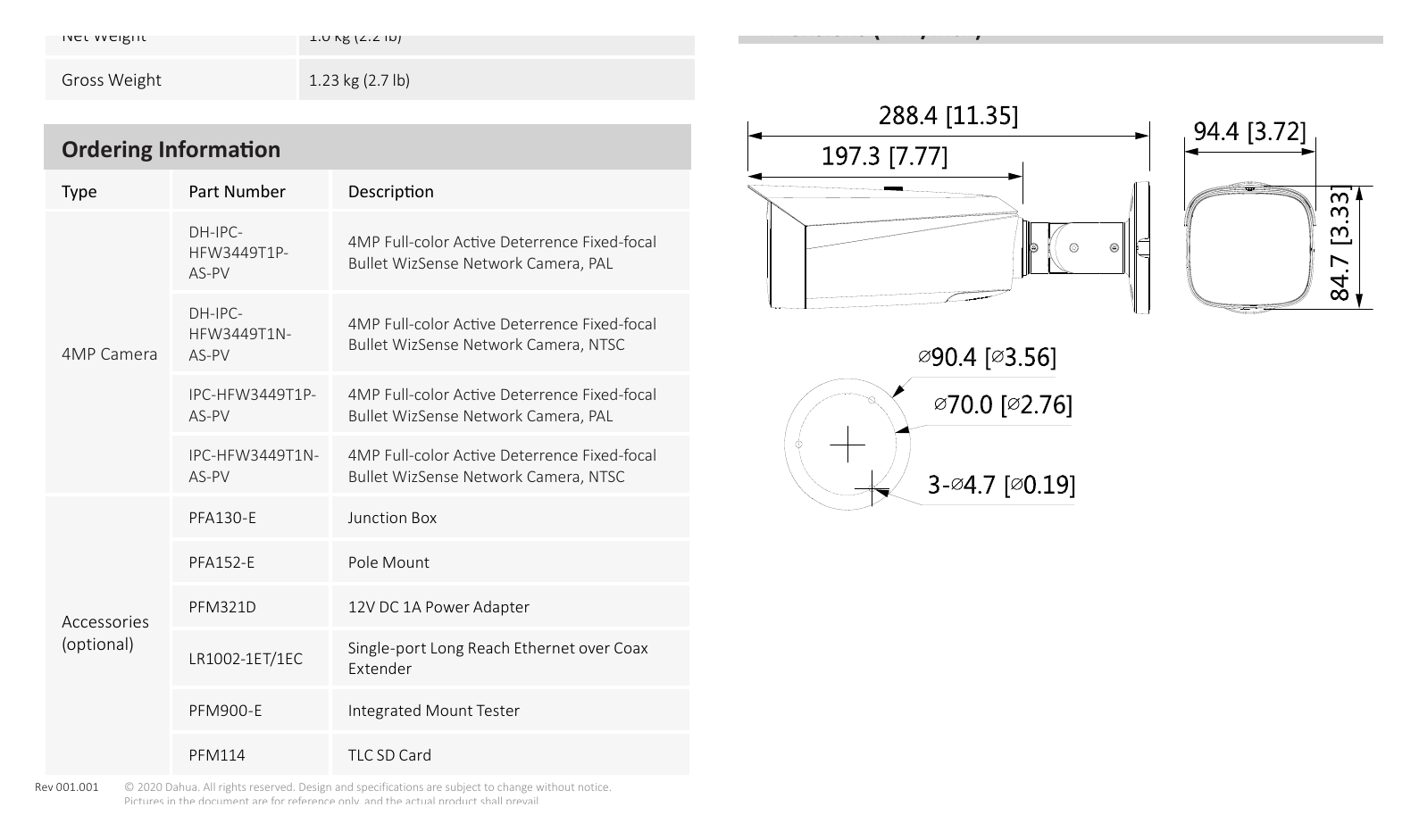 DH-IPC-HFW3449T1P-AS-PV 外形尺寸圖 詳見圖示｜Unit: mm