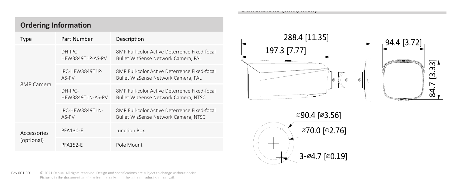 DH-IPC-HFW3849T1-AS-PV 外形尺寸圖 詳見圖示｜Unit: mm