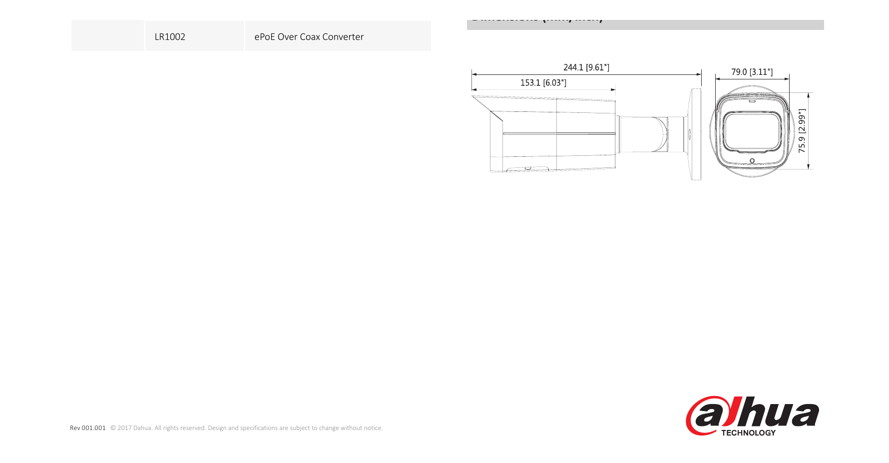 DH-IPC-HFW4631T-ASE 外形尺寸圖 244.1mm×79mm×75.9mm (9.61”×3.11”×2.99”)｜Unit: mm