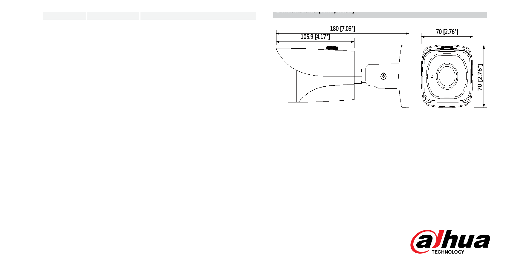 DH-IPC-HFW4830E-S 外形尺寸圖 180mm×70mm×70mm (7.09”×2.76”×2.76”) Junction box Pole Mount｜Unit: mm