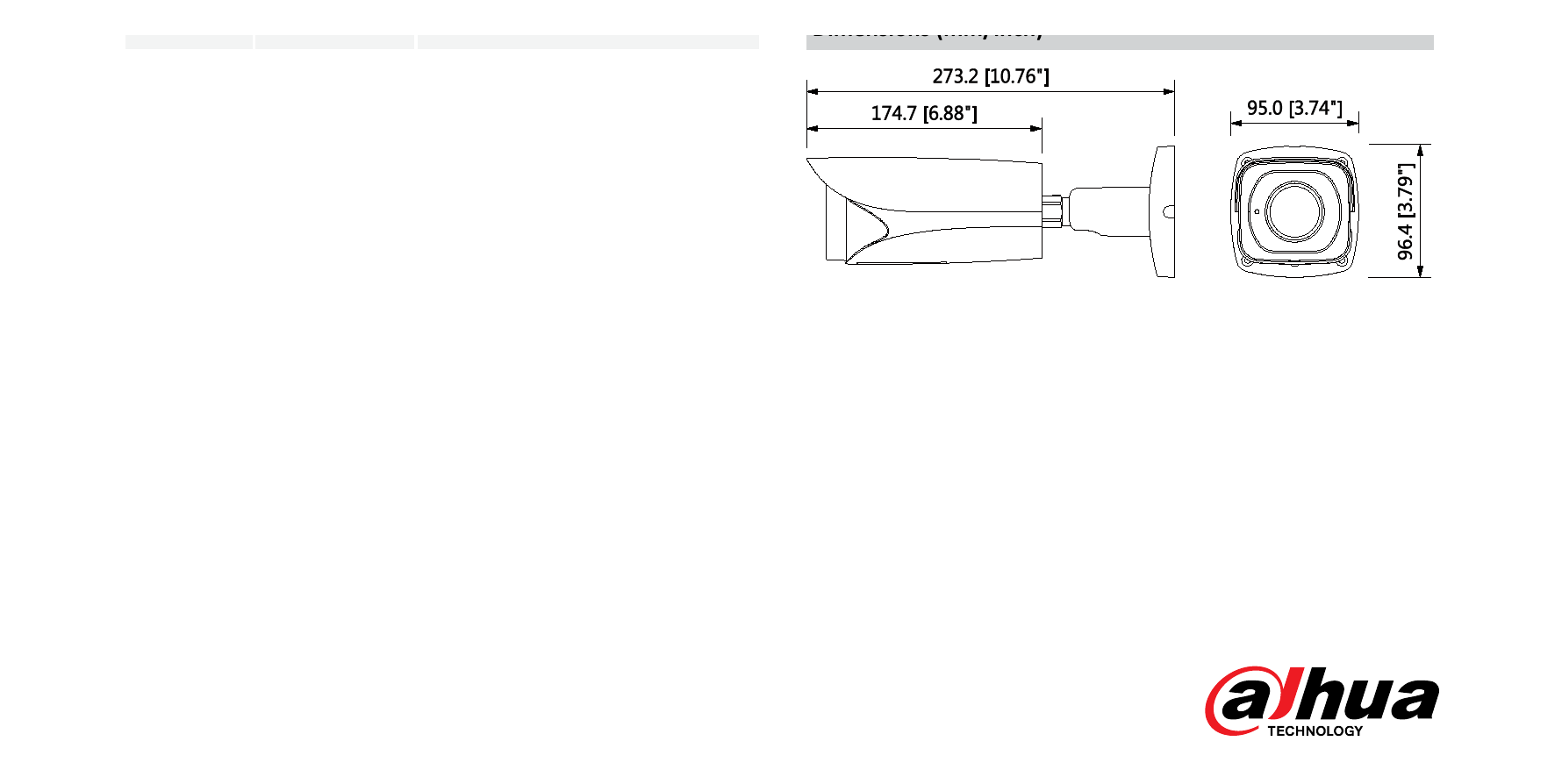 DH-IPC-HFW8232E-Z 外形尺寸圖 273.2mm×95.0mm×96.4mm (10.76”×3.74”×3.79”) PFA121 PFA152｜Unit: mm