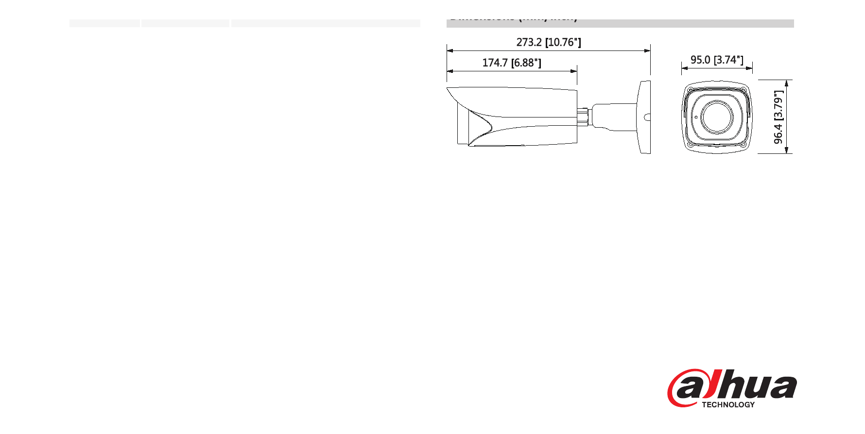 DH-IPC-HFW8331E-Z5 外形尺寸圖 273.2mm×95.0mm×96.4mm (10.76”×3.74”×3.79”) PFA121 PFA152｜Unit: mm