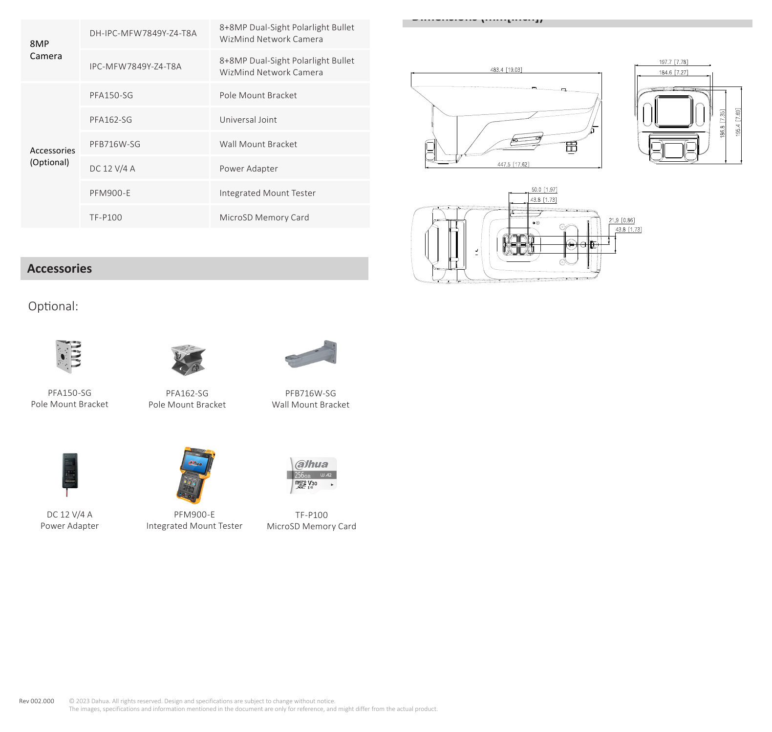 DH-IPC-MFW7849Y-Z4-T8A 外形尺寸圖 詳見圖示｜Unit: mm