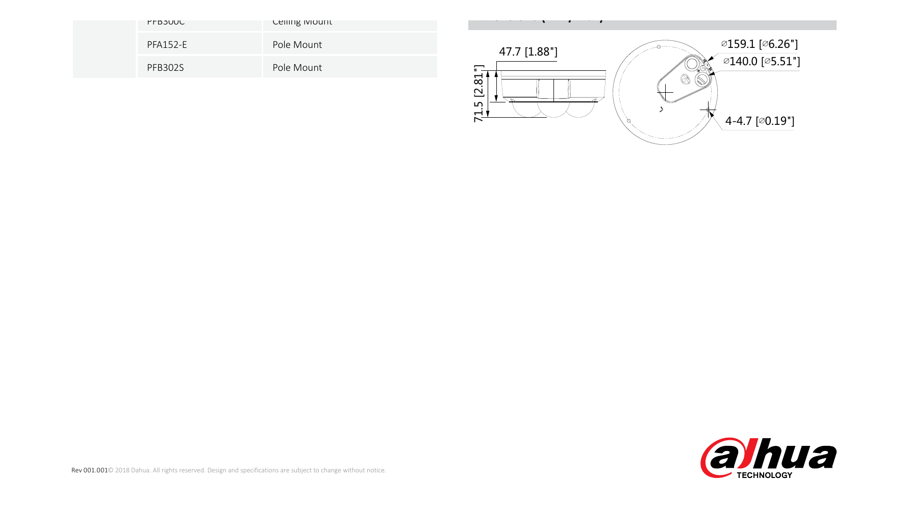 DH-IPC-PDB4830-B360 外形尺寸圖 71.5 mm×Φ159.1 mm Optional:｜Unit: mm