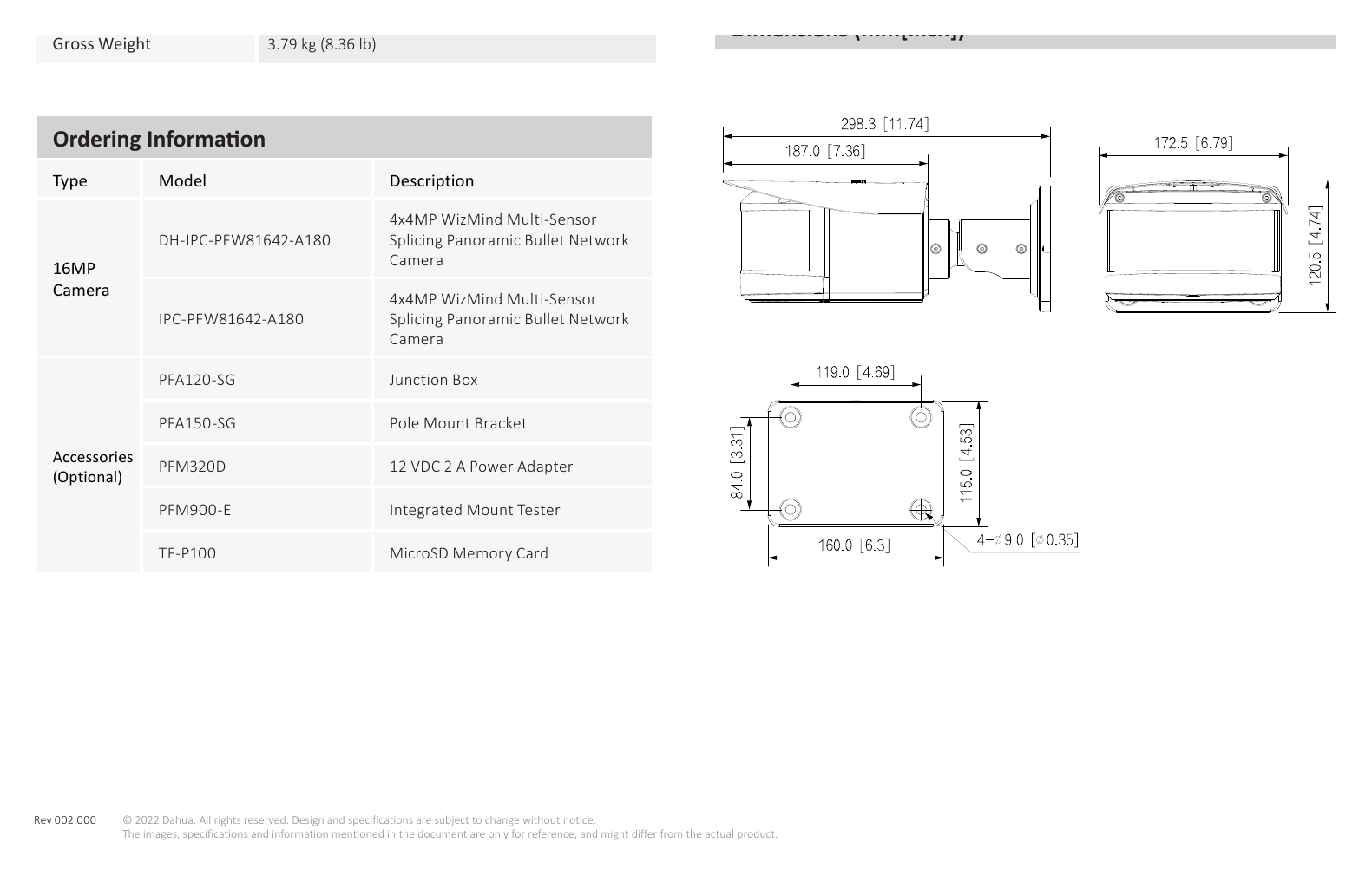DH-IPC-PFW81642-A180 外形尺寸圖 詳見圖示｜Unit: mm