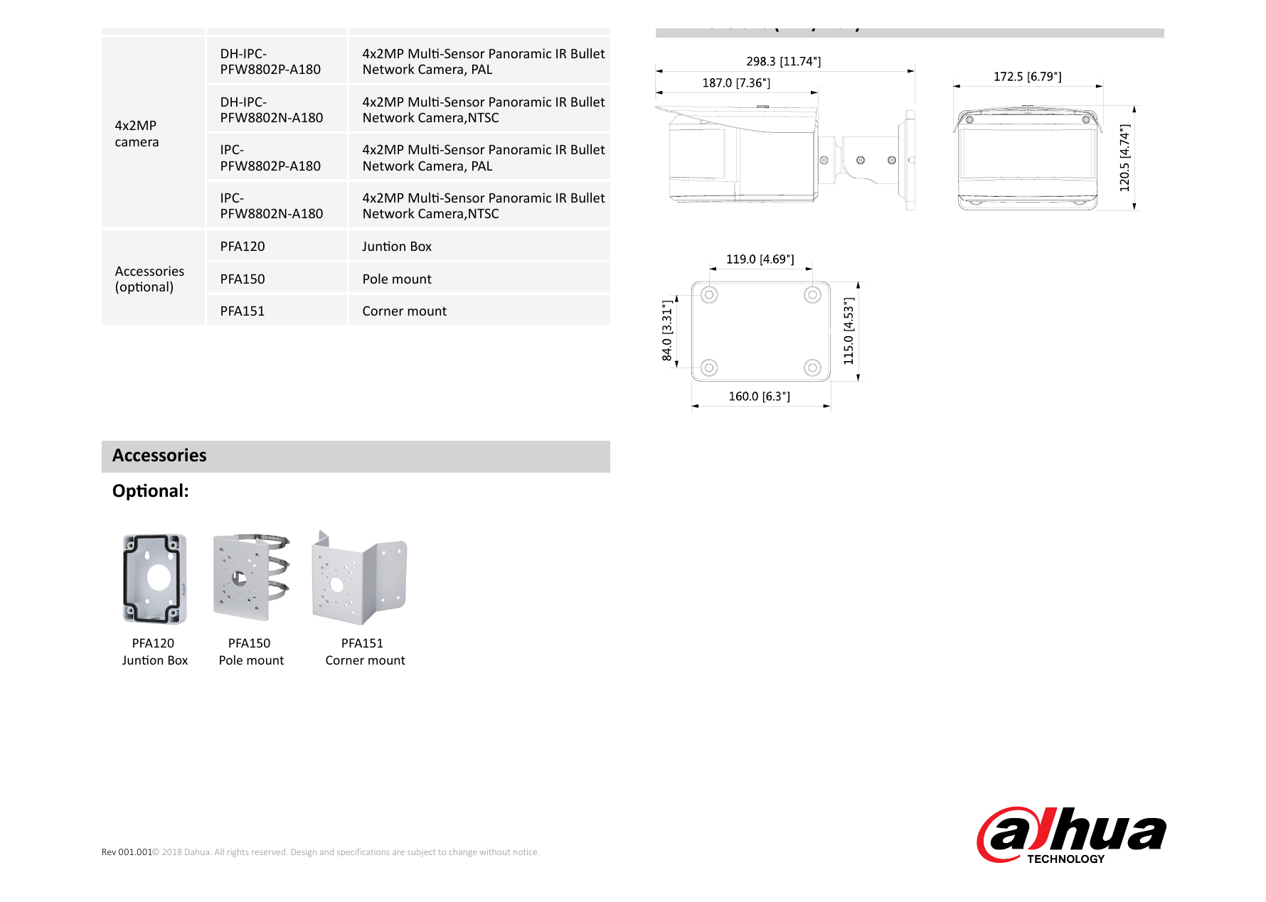 DH-IPC-PFW8802-A180 外形尺寸圖 詳見圖示｜Unit: mm
