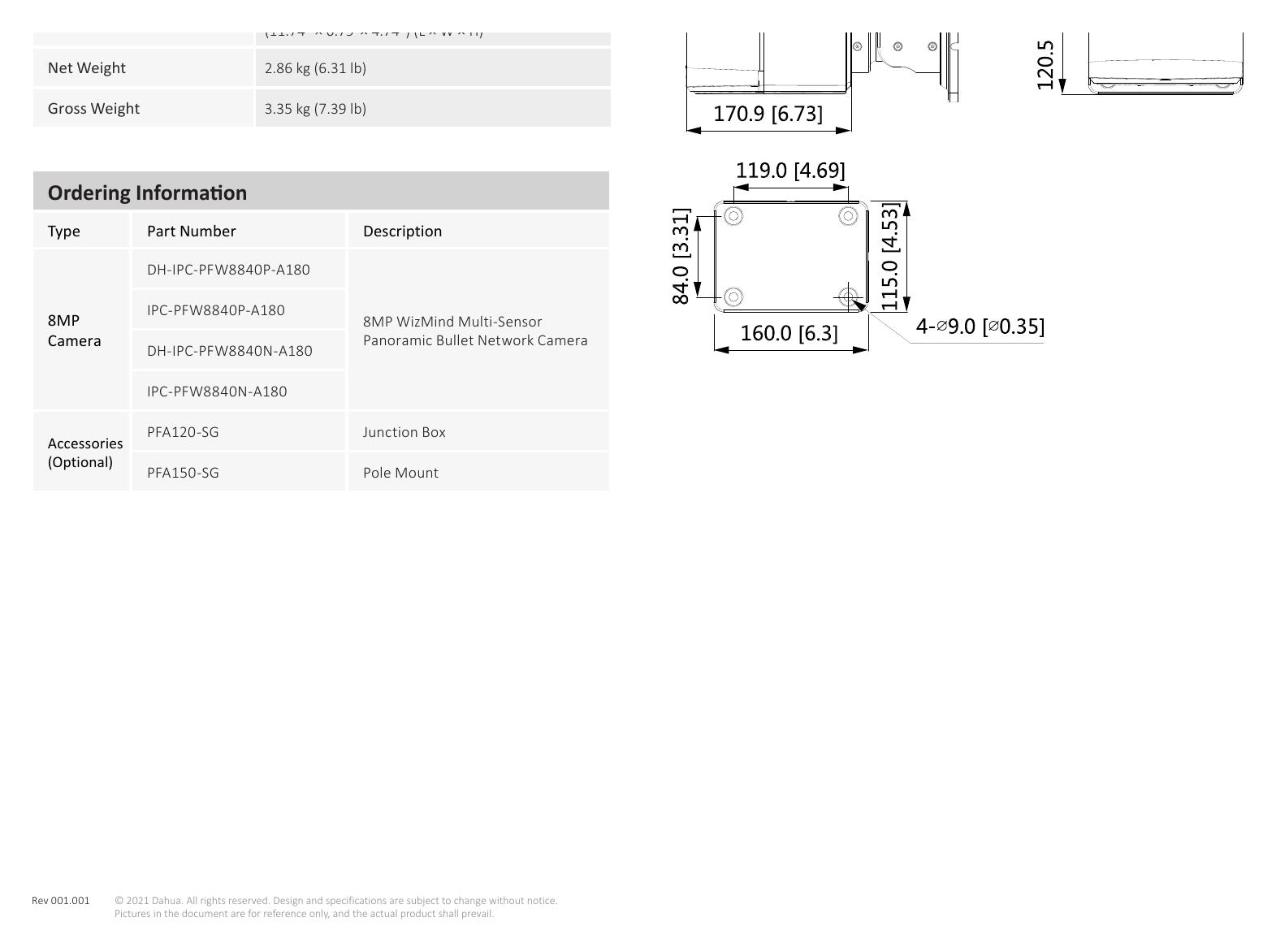 DH-IPC-PFW8840-A180 外形尺寸圖 詳見圖示｜Unit: mm