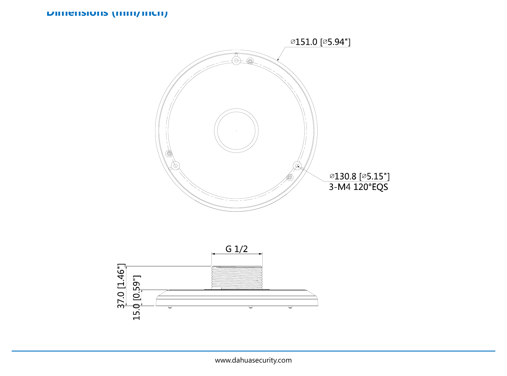 DH-PFA100 外形尺寸圖 Φ150.8mmx37mm (Φ5.94”x1.46”)｜重量 0.21kg(0.46lb)｜Unit: mm
