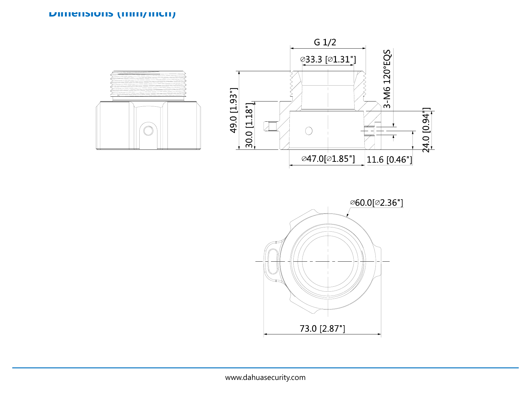 DH-PFA111A 外形尺寸圖 Φ60mmx49mm (Φ2.36”x1.93”)｜重量 0.25kg(0.55lb)｜Unit: mm