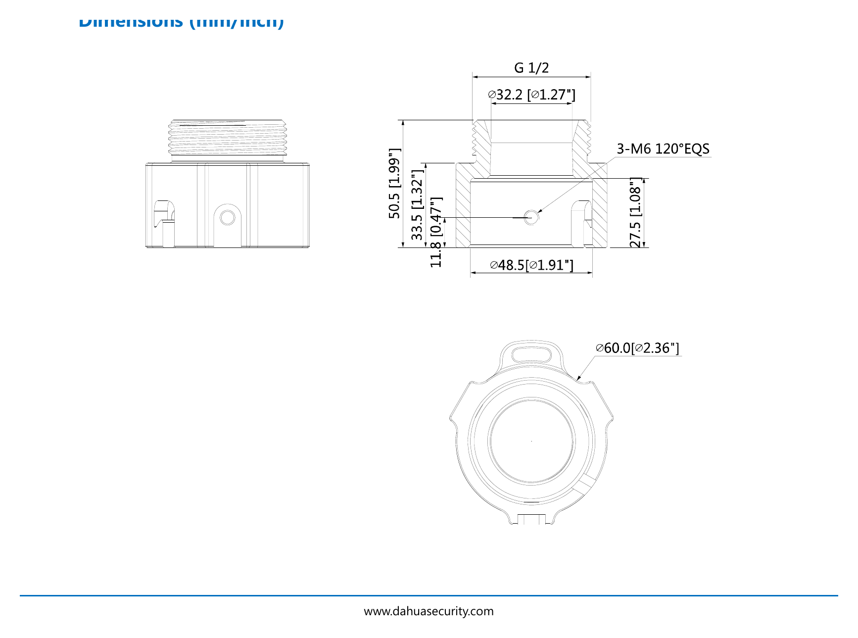 DH-PFA114 外形尺寸圖 Φ60mmx50.5mm (Φ2.36”x1.99”)｜重量 0.26kg(0.57lb)｜Unit: mm
