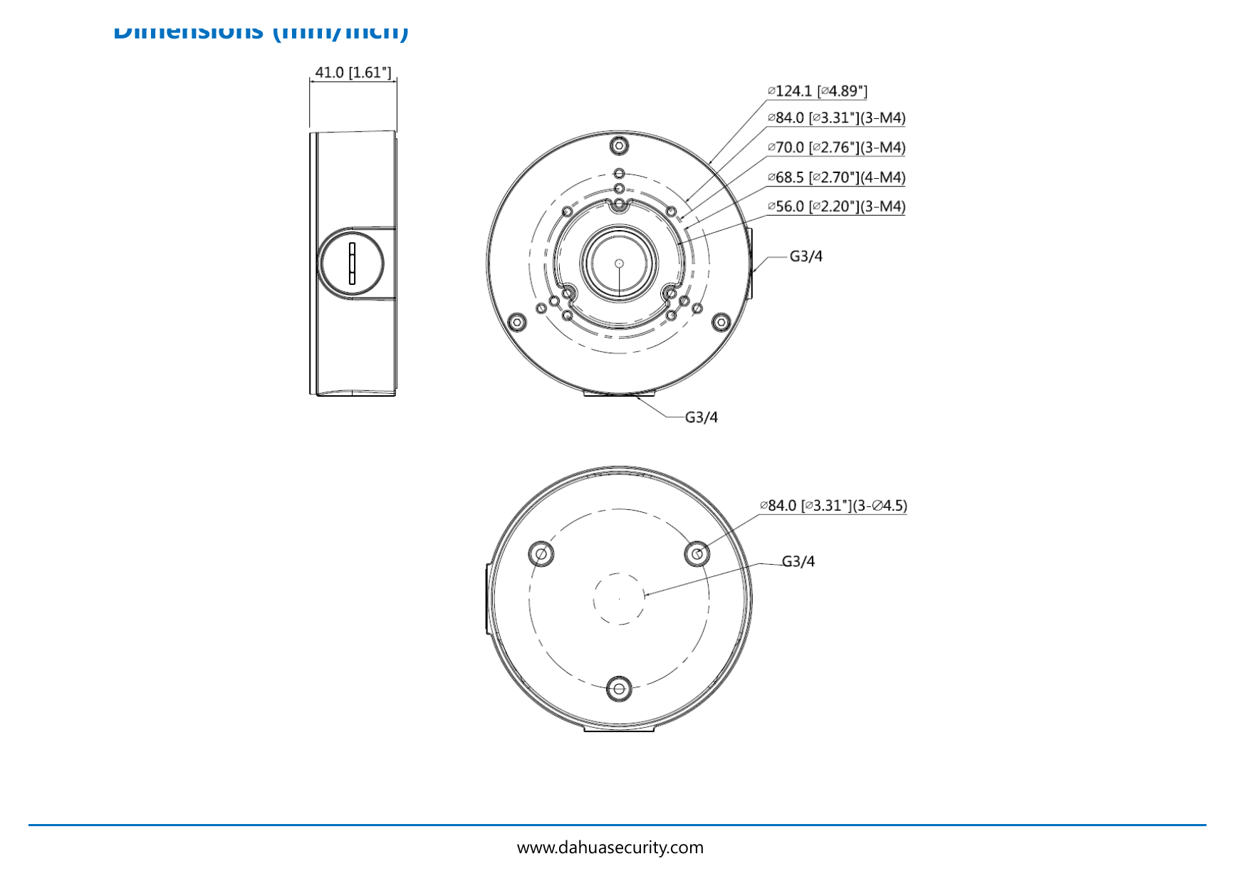 DH-PFA130-E 外形尺寸圖 Φ124mmx41mm(φ4.88”x1.61”)|重量 0.35kg(0.77lb)|Unit: mm
