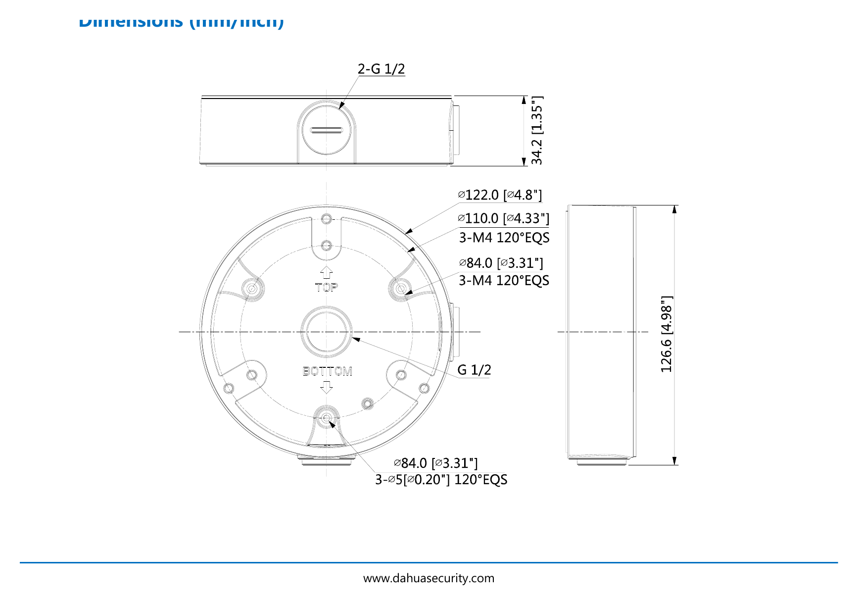 DH-PFA137 外形尺寸圖 Φ122.0mmx34.2mm (Φ4.80”x1.35”)|重量 0.24kg(0.53lb)|Unit: mm