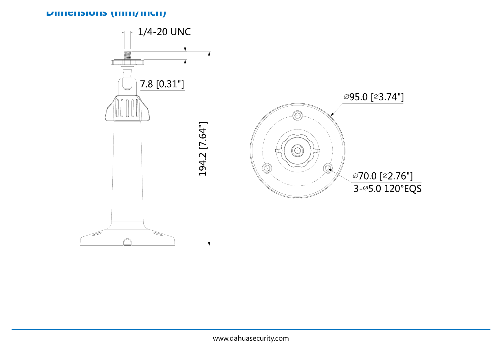 DH-PFB110W 外形尺寸圖 ɸ95mmx194.2mm (ɸ3.74”x7.64”)｜重量 0.18kg(0.4lb)｜Unit: mm