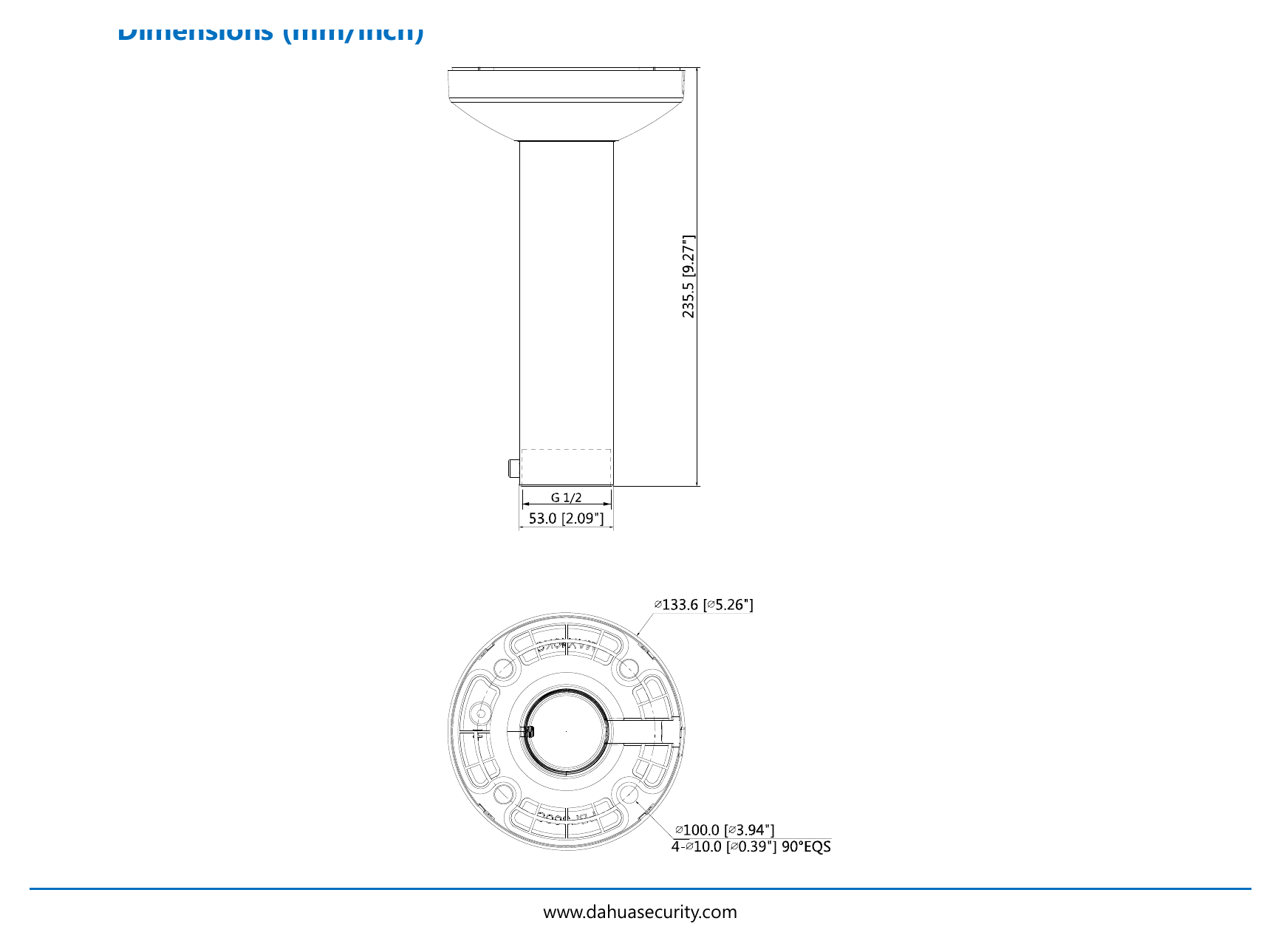 DH-PFB300CA 外形尺寸圖 Φ133.6mmx235.5mm (Φ5.26”x16.54”)｜重量 0.78kg(1.72lb)｜Unit: mm