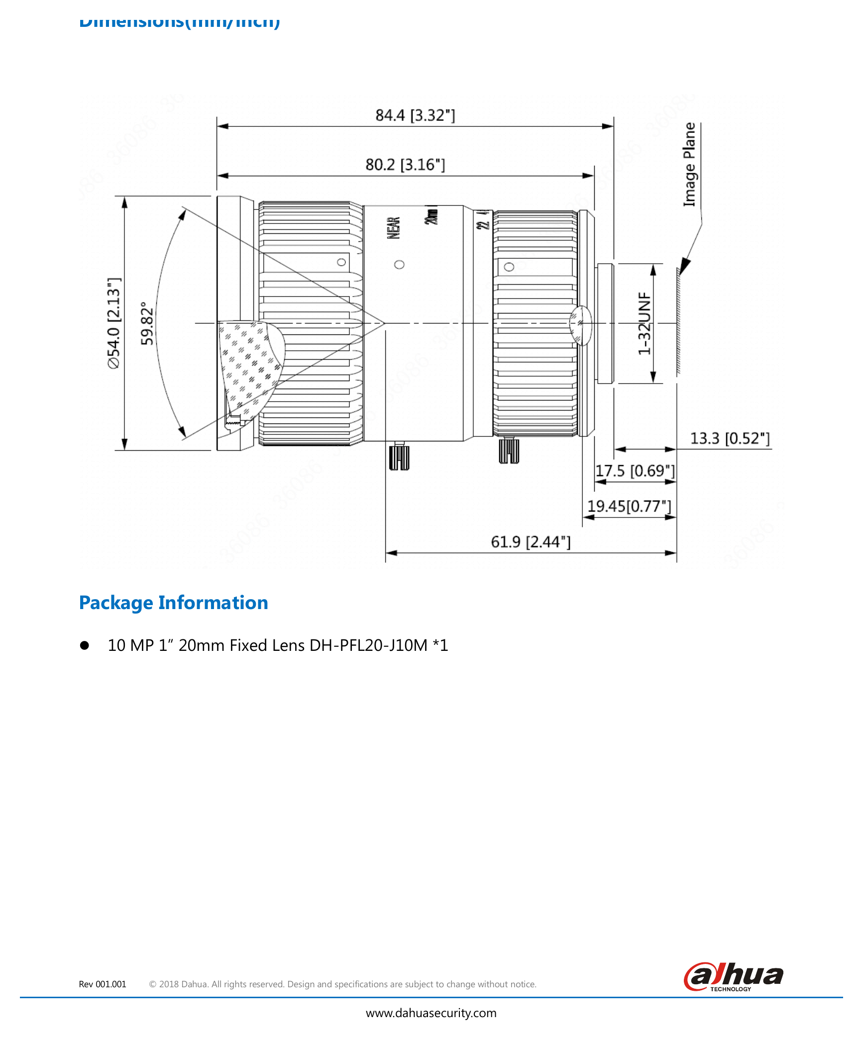 DH-PFL20-J10M 外形尺寸圖 ɸ54x84.4mm(ɸ2.13”x3.32”)|重量 0.415kg(0.91lb)|Unit: mm
