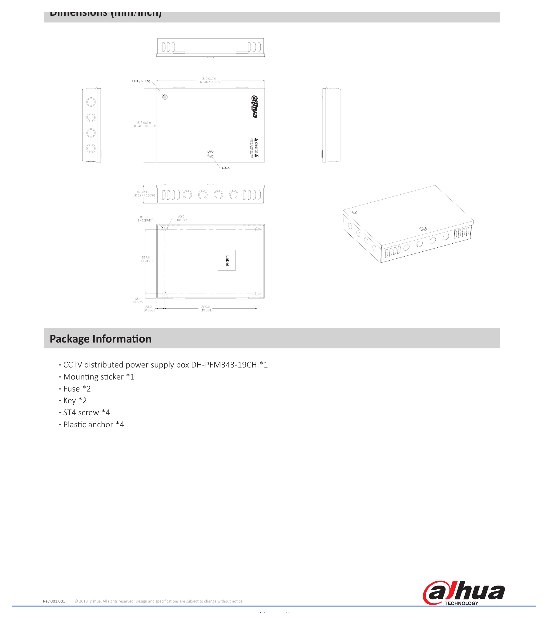 DH-PFM343-19CH 外形尺寸圖 詳見圖示｜Unit: mm