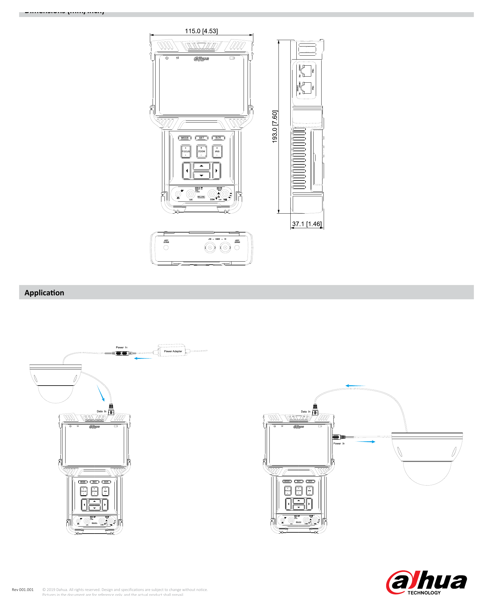DH-PFM900-E 外形尺寸圖 193.0 × 115.0 × 37.1 mm (7.8" × 4.53"× 1.48")｜Unit: mm