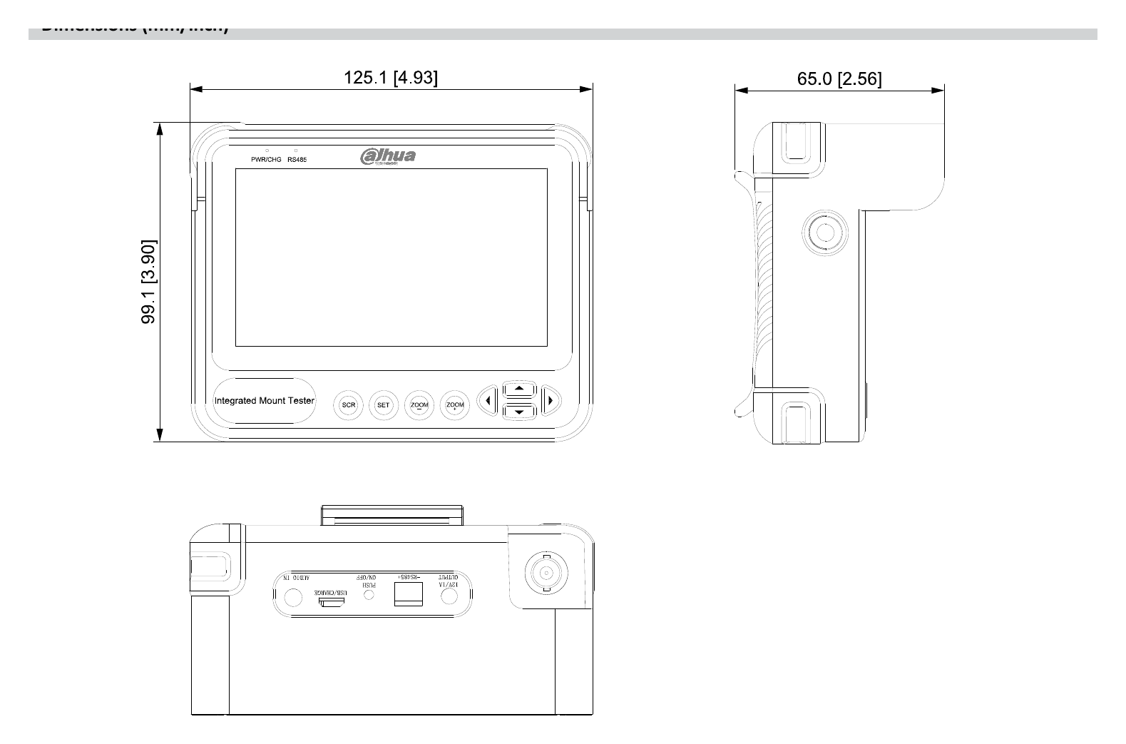 DH-PFM904 外形尺寸圖 125.0 mm × 100.0 mm × 65.0 mm (4.92" × 3.94"× 2.56") (L × W × H)|Unit: mm