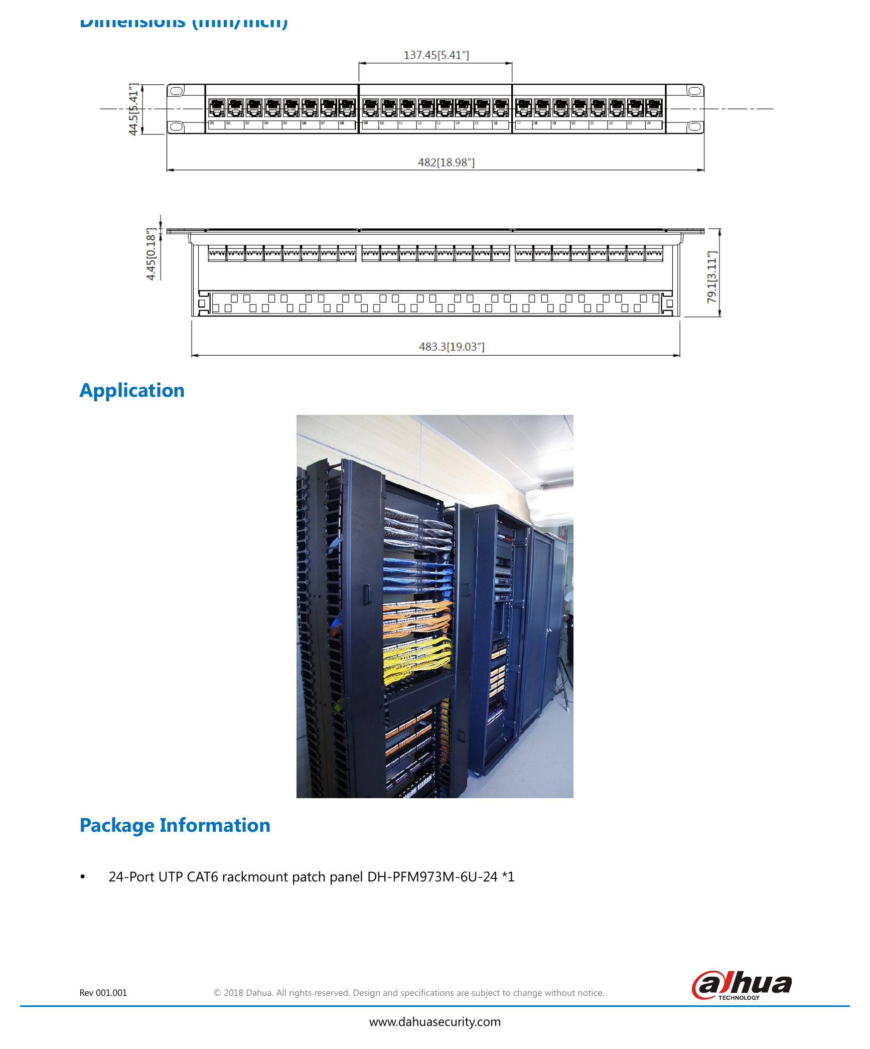 DH-PFM973M-6U-24 外形尺寸圖 483.3mmx79.1mmx44.3mm(19.03”x3.11”x5.41”)｜重量 0.435kg(0.96lb)｜Unit: mm