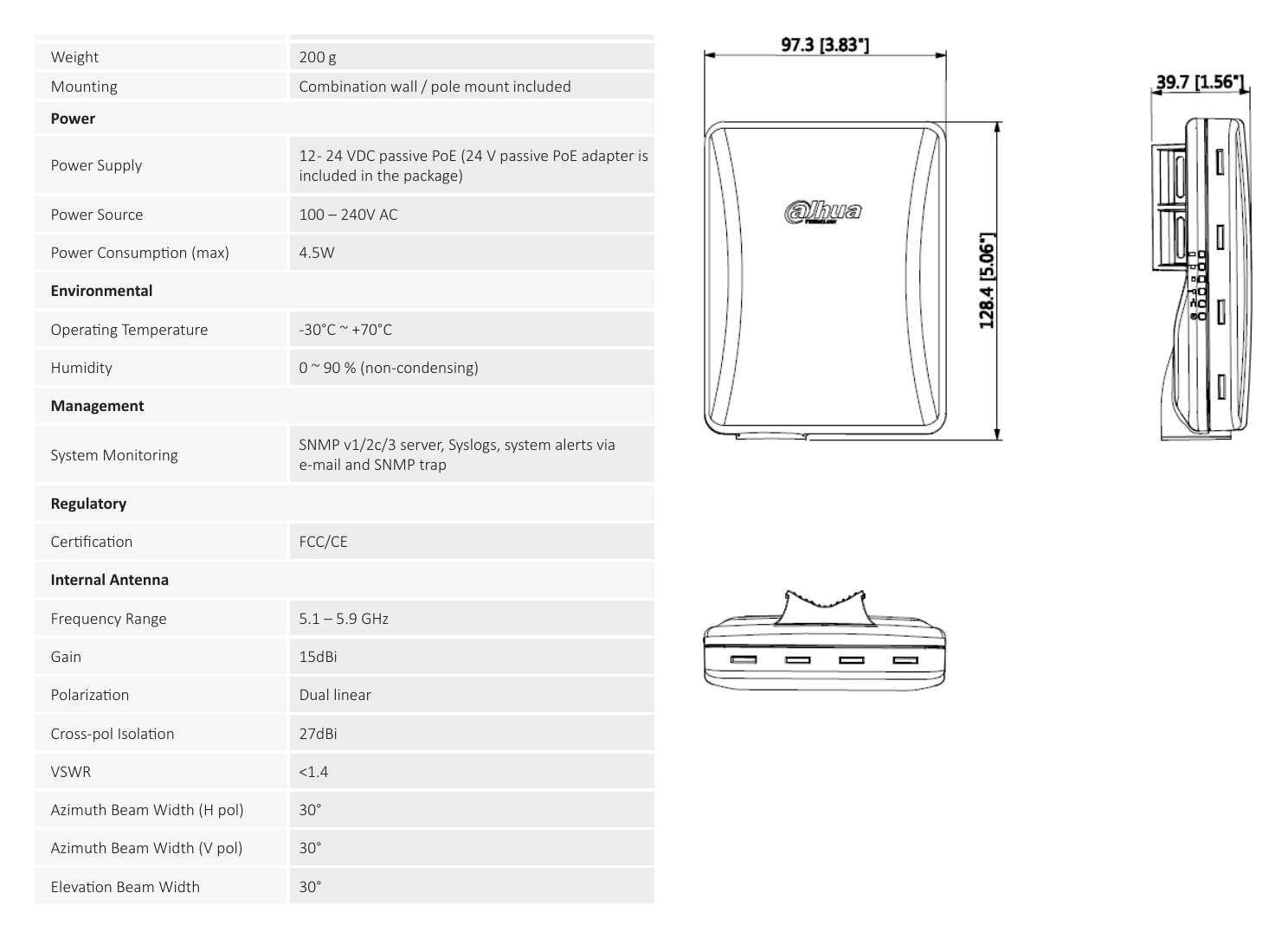 DH-PFWB5-30N 外形尺寸圖 128 mm (Length)× 97mm (width )× 40mm (height )｜重量 200 g｜Unit: mm