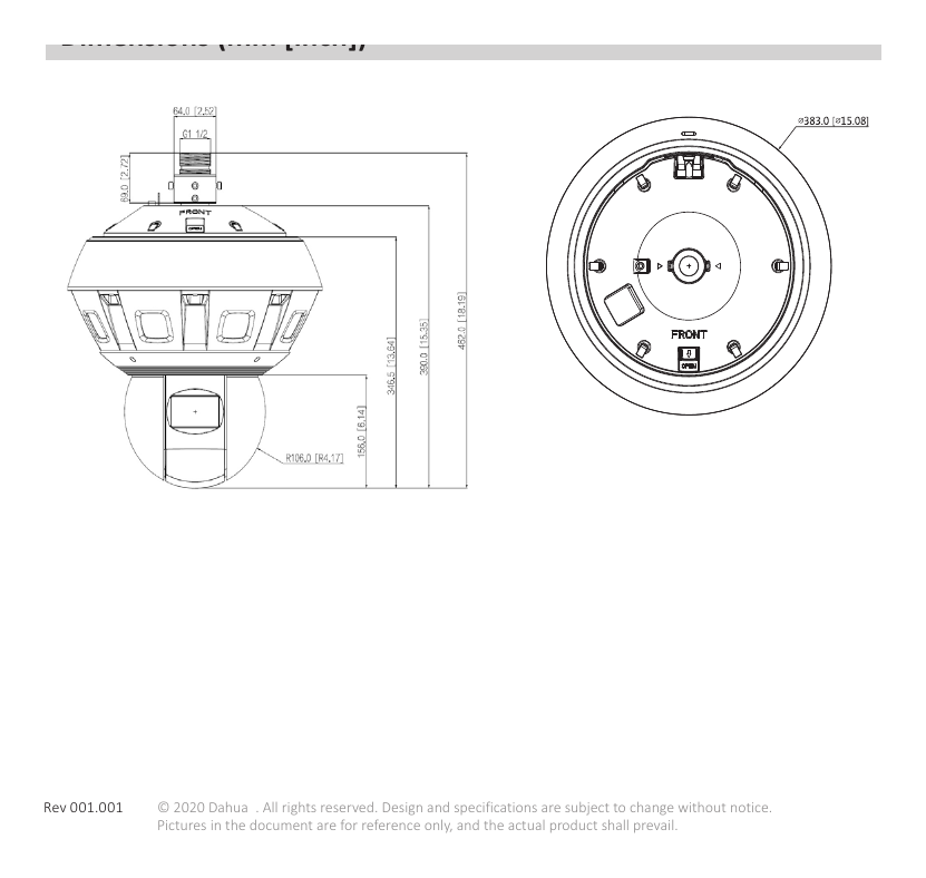 DH-PSDW81642M-A180-D440 外形尺寸圖 Φ383 mm × 389.8 mm (Φ15.1" × 15.3")｜Unit: mm
