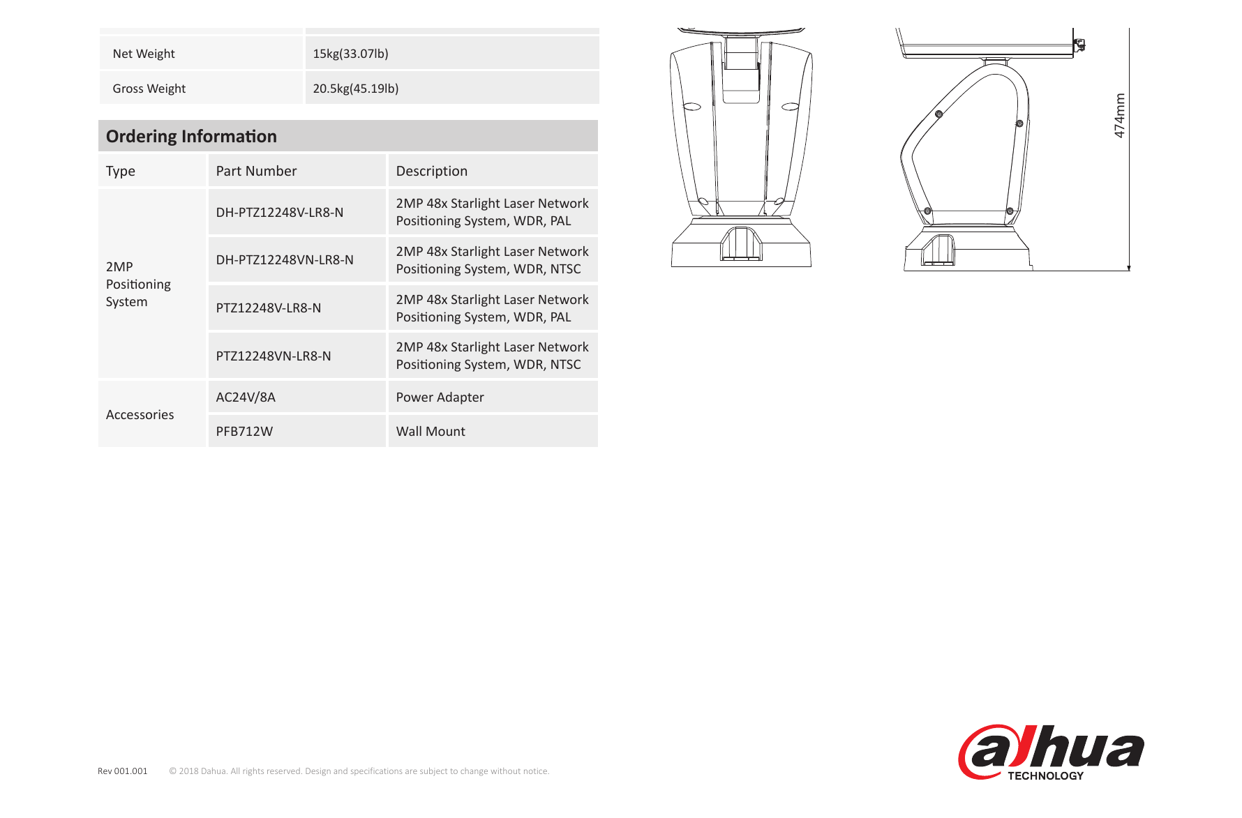DH-PTZ12248V-LR8-N 外形尺寸圖 Φ252(mm) x 345 (mm) x 474 (mm)｜Unit: mm