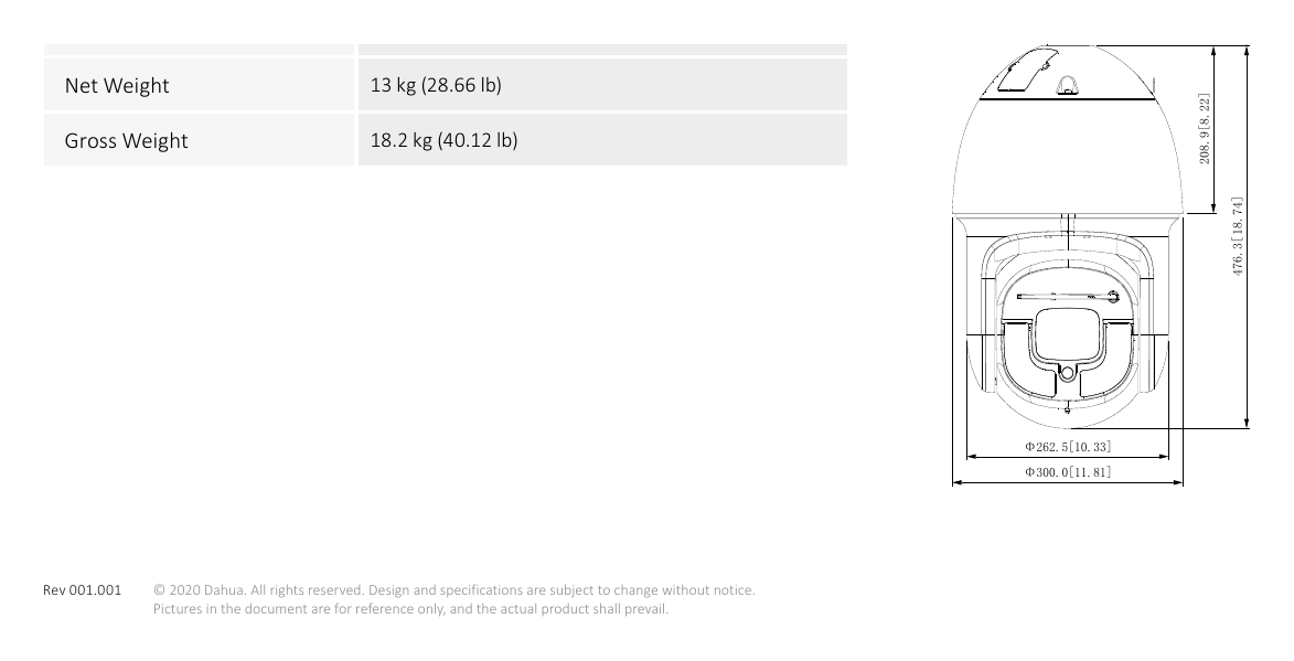 DH-SD10A248WA-HNF 外形尺寸圖 Φ300 mm × 527 mm (11.81" × 20.75")｜Unit: mm